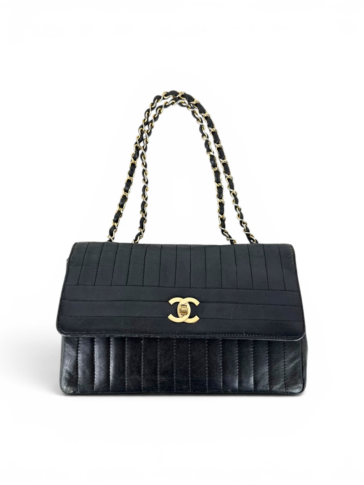 1980s Chanel Single Flap Horizontal Lambskin Leather Bag GHW Vintage
