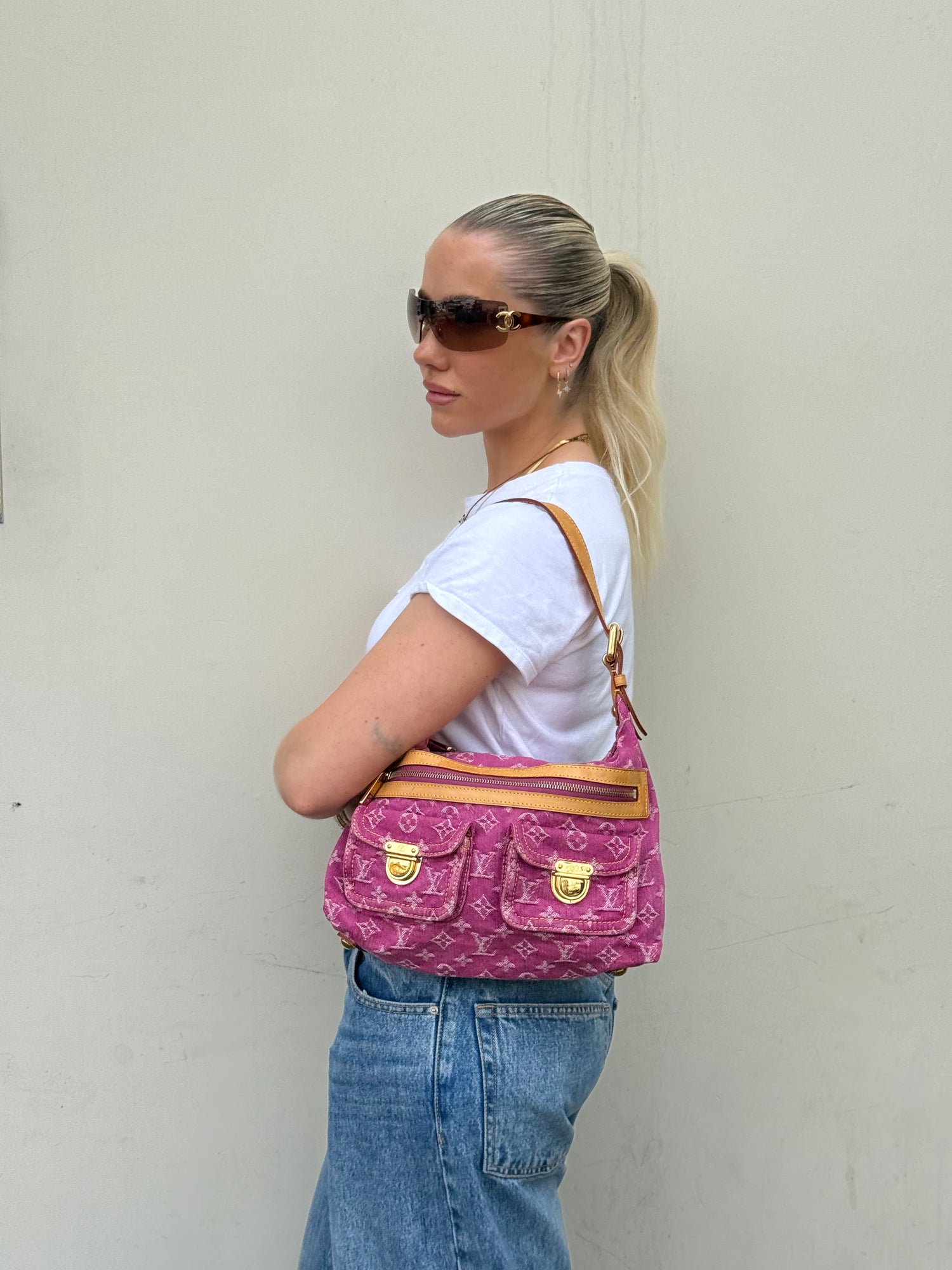 Louis Vuitton Pink Denim Baggy PM Shoulder Bag (2006) RARE