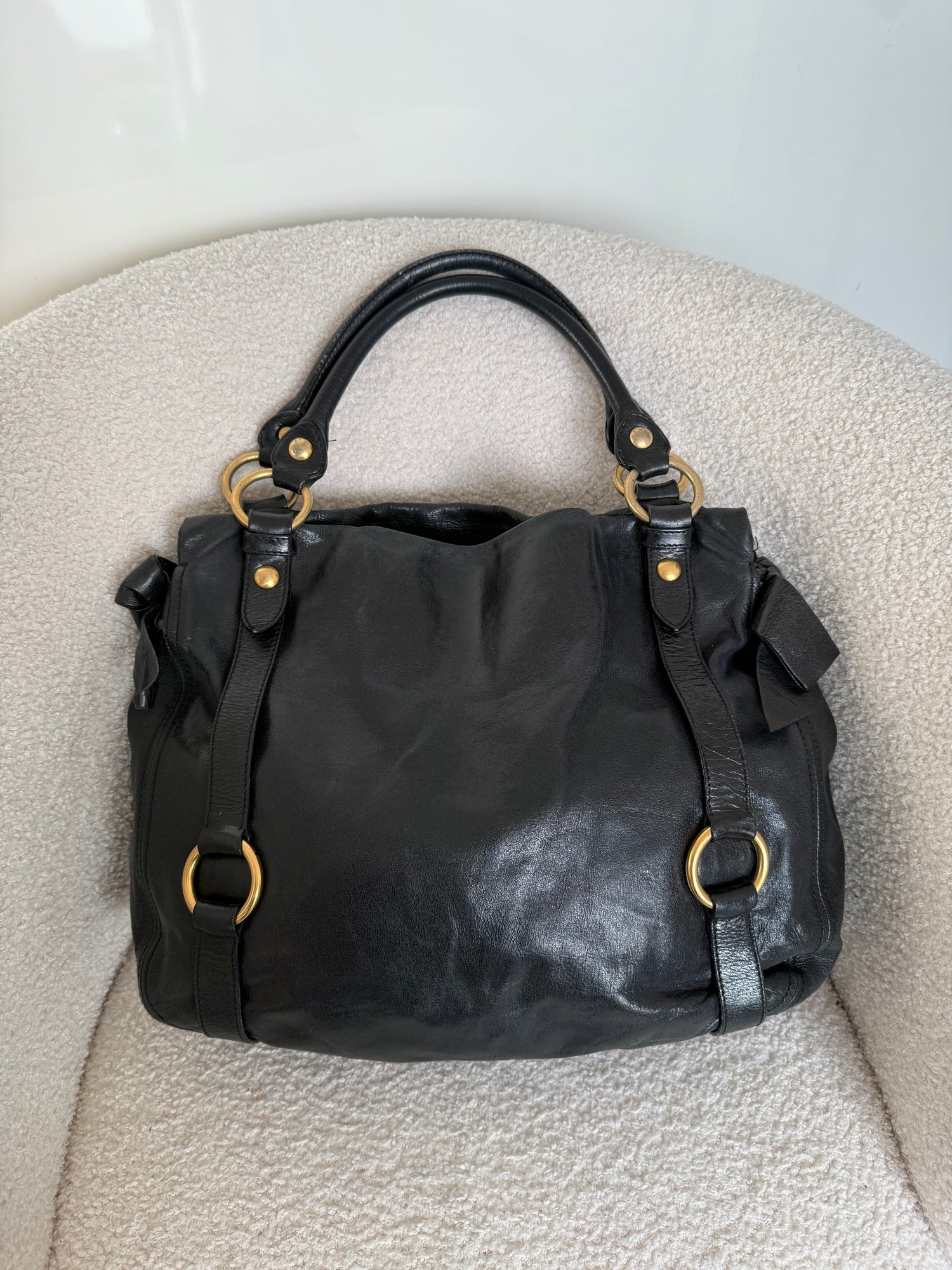 2010s Miu Miu Vitello Shine Bow Handbag