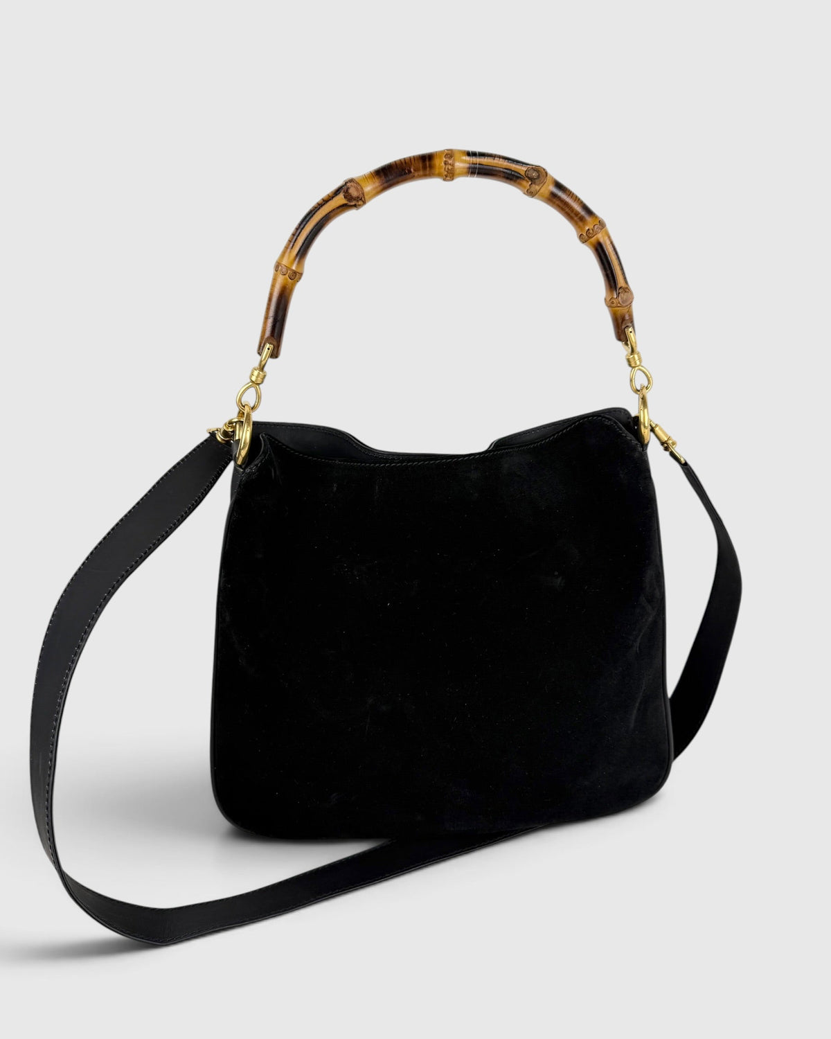 90s Gucci Suede Bamboo 2-Way Handbag