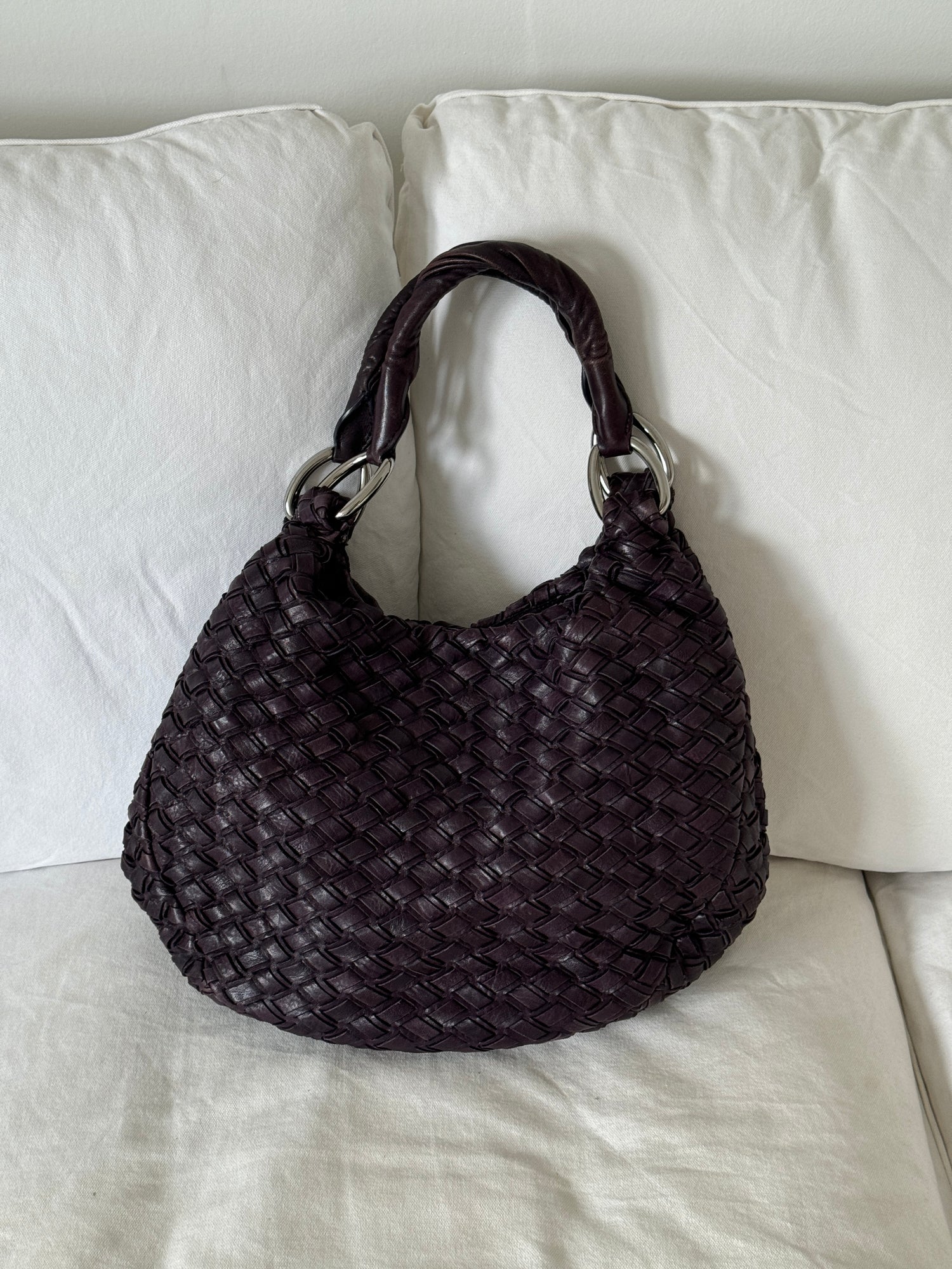 2010s Miu Miu Woven Leather Large Handbag