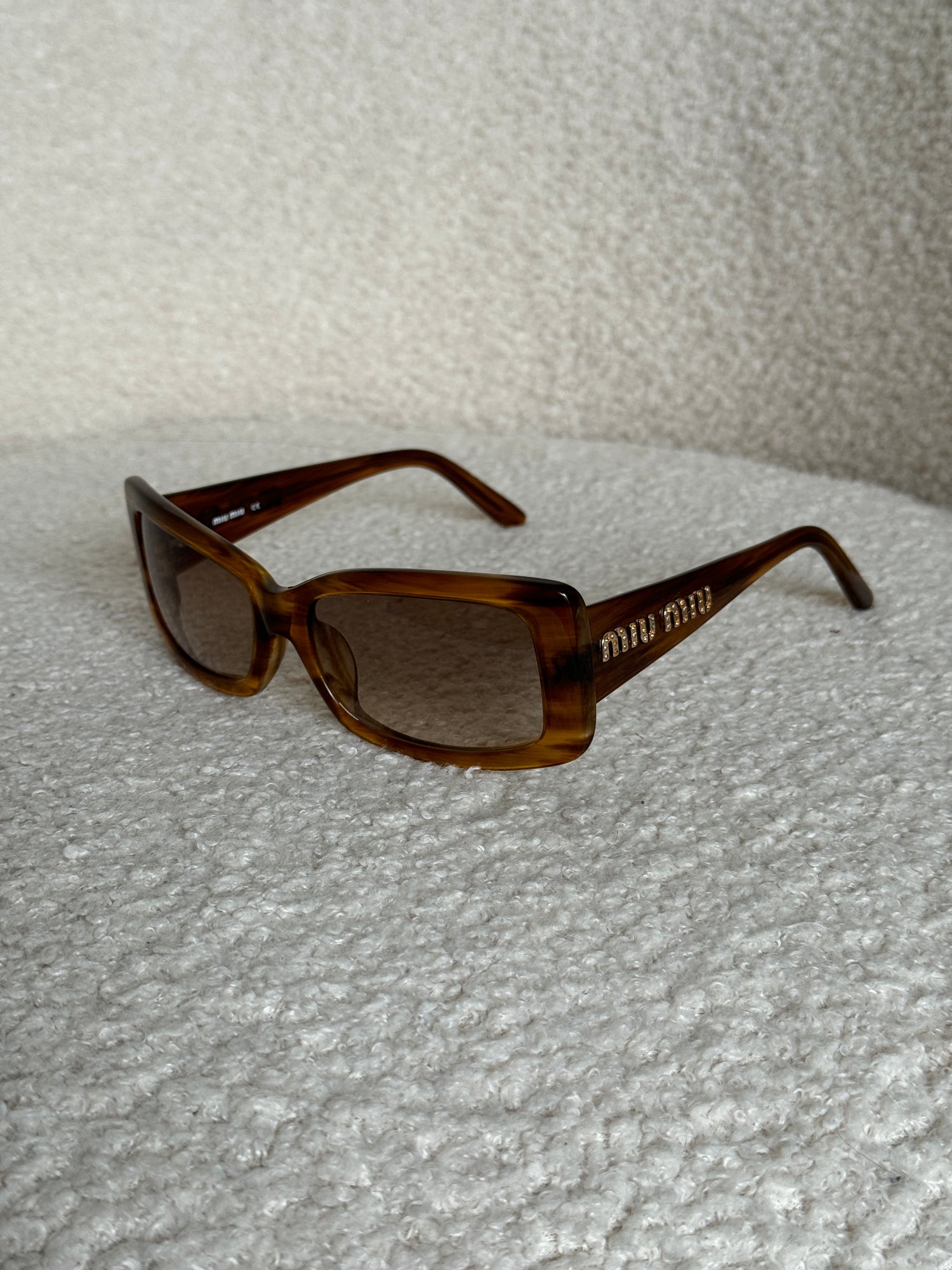 2000s Miu Miu Diamanté Square Brown Tortoise Sunglasses
