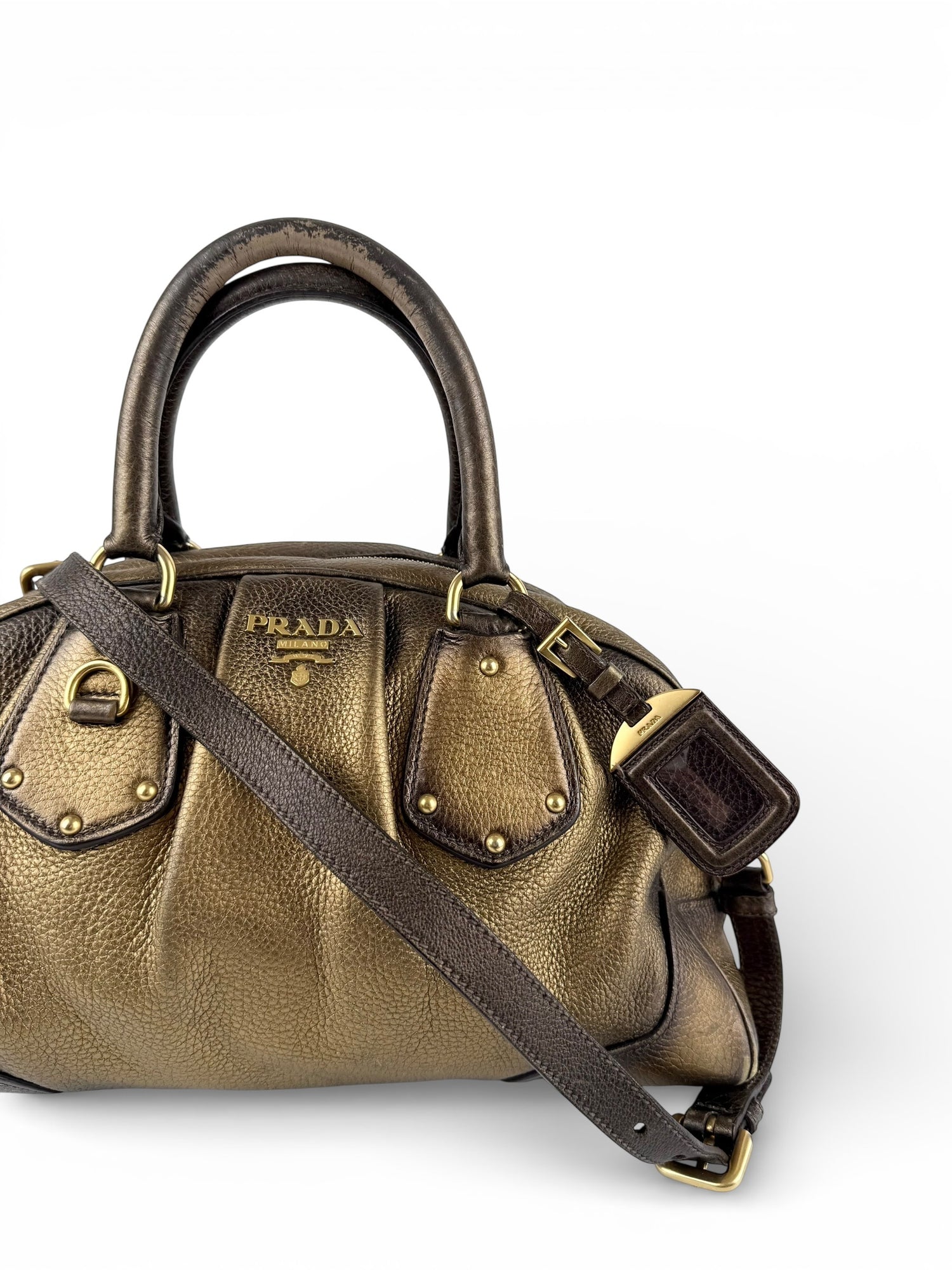 2010s Prada Vitello Cervo Antik 2Way Bowler Bag