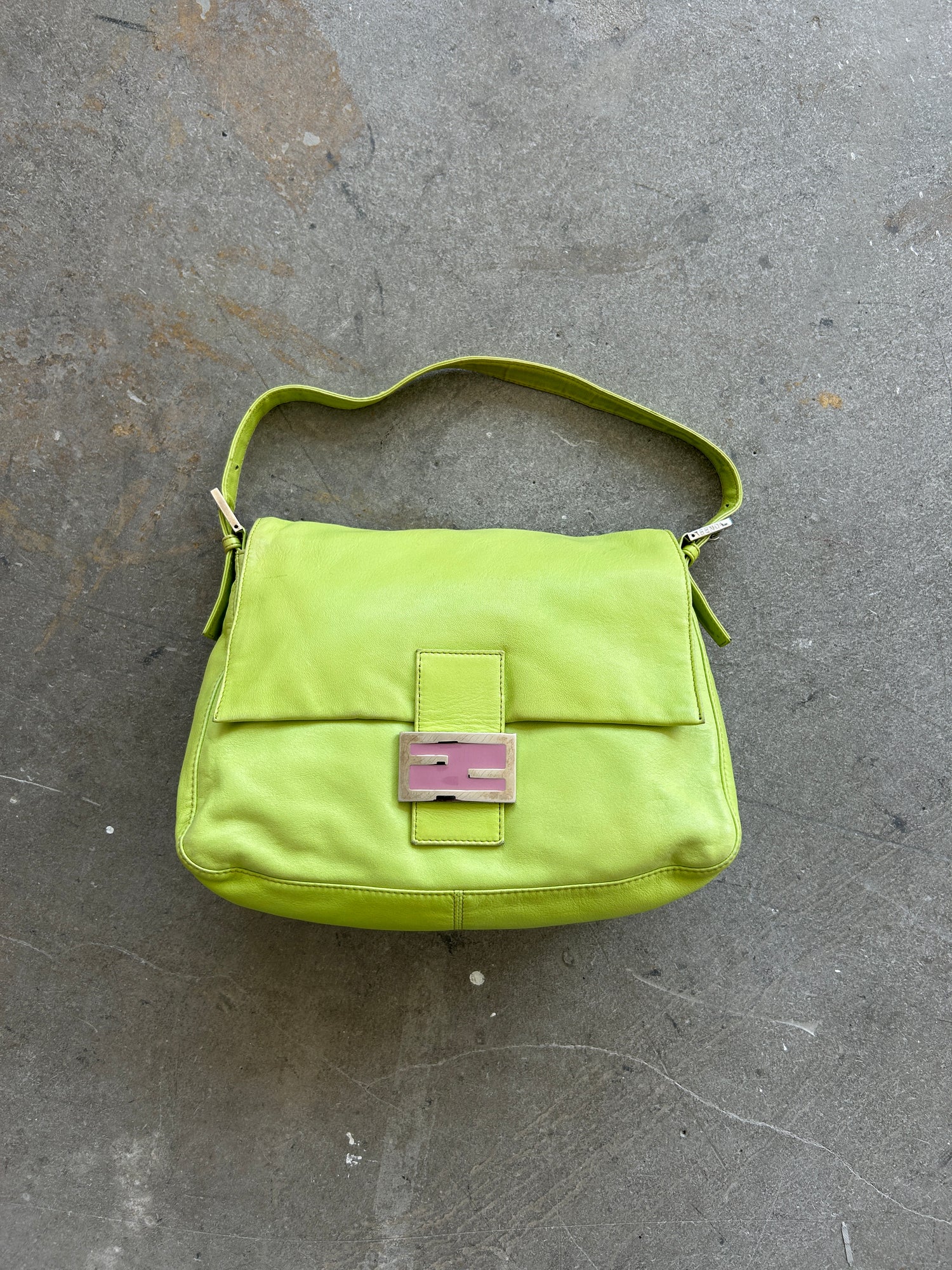 Vintage Fendi Neon Green Mamma Baguette Shoulder Bag 90s