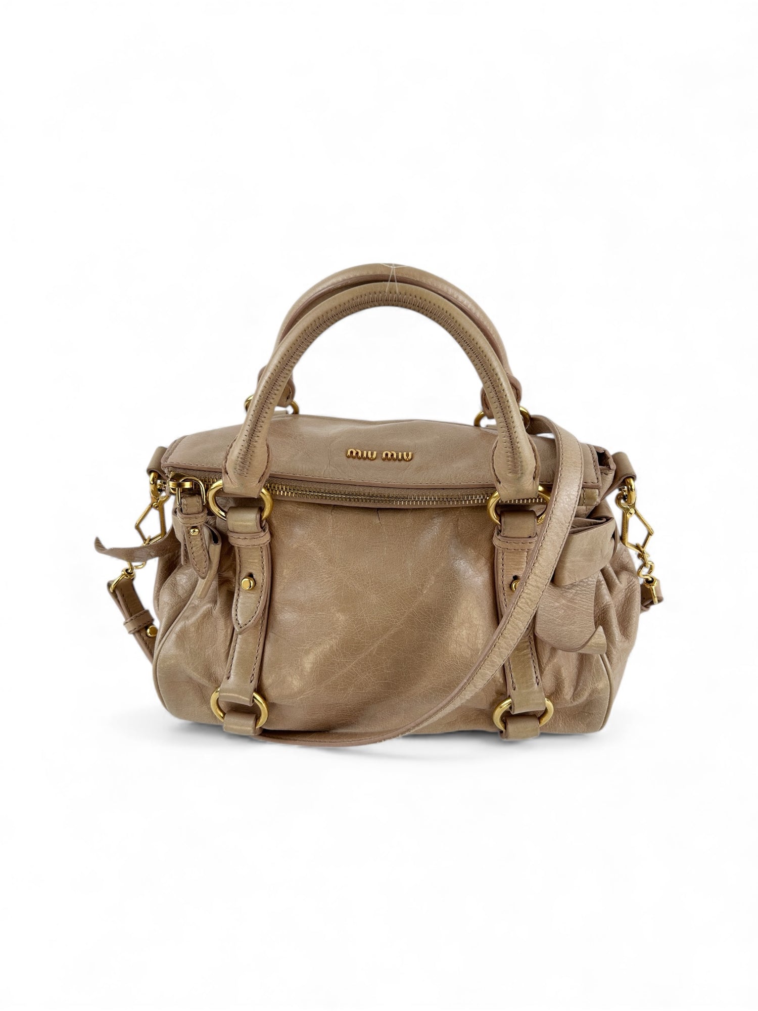 2012 Miu Miu Vitello Lux Bow Beige 2way Handbag