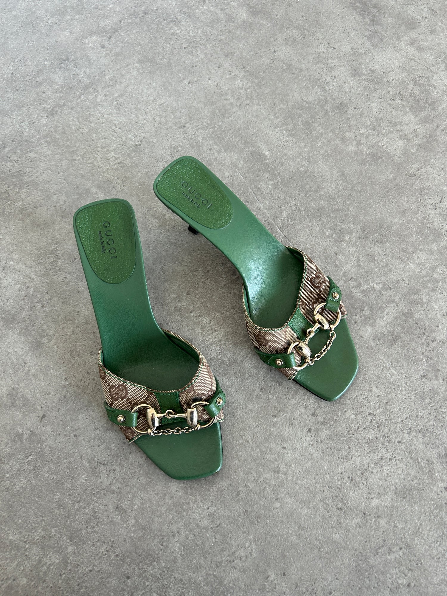 Vintage Gucci Monogram Horsebit Mules Heels