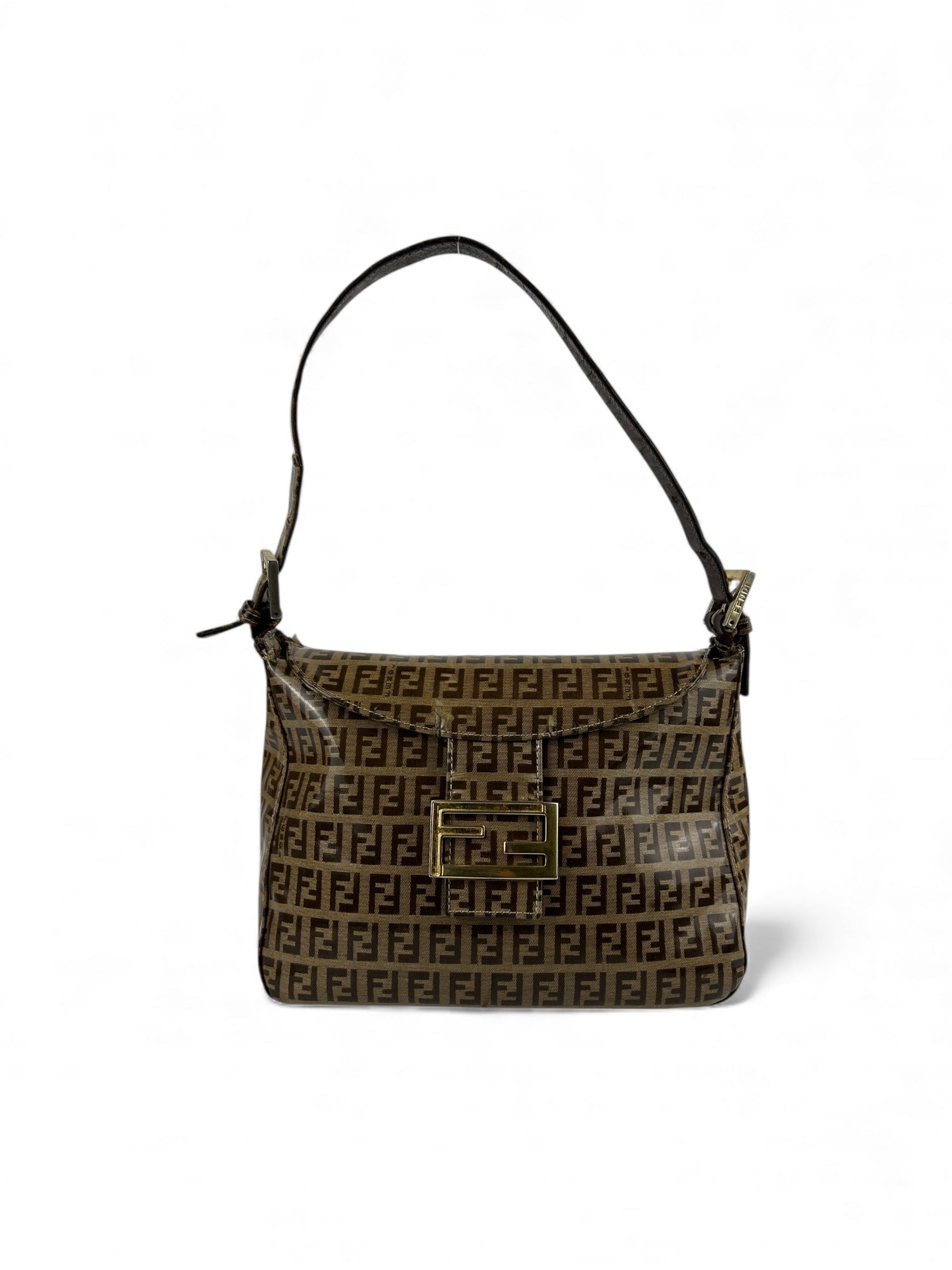 Vintage 90s Fendi Zucca PVC Mamma Baguette Shoulder Bag