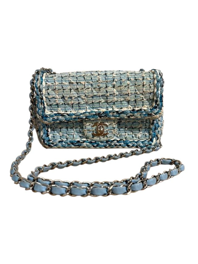 Chanel Tweed 20 Classic Flap Blue Chain Shoulder Bag