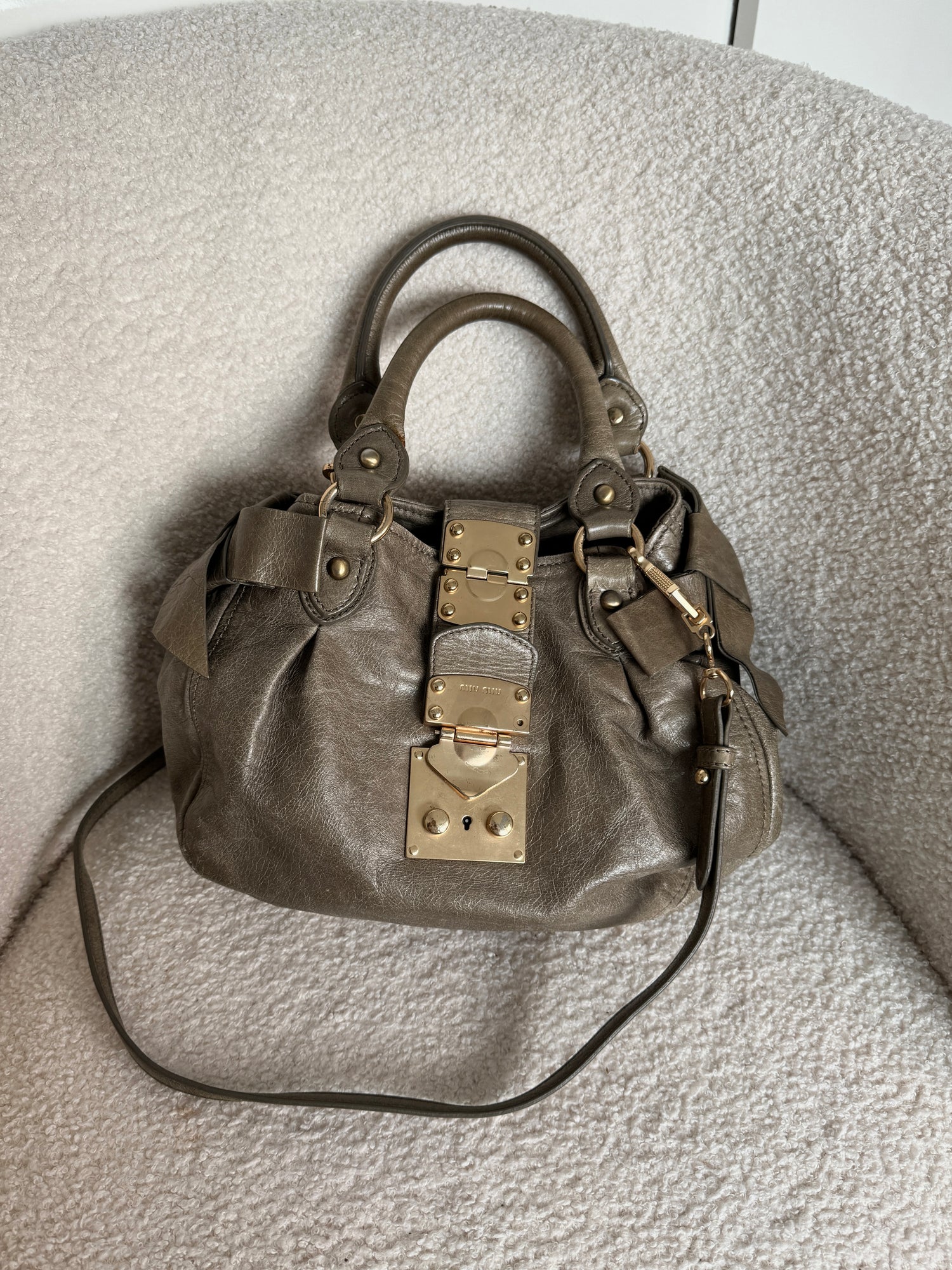 Miu Miu Vitello Leather 2Way Bow Handbag 2000s