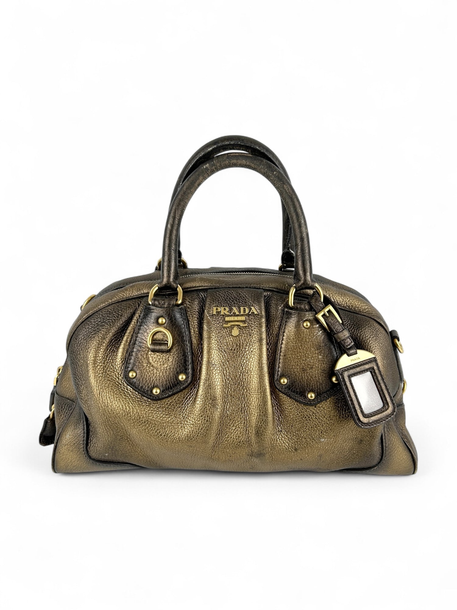 Vintage Prada Brown Cervo Antik Bowler Bag Bronze 2000s