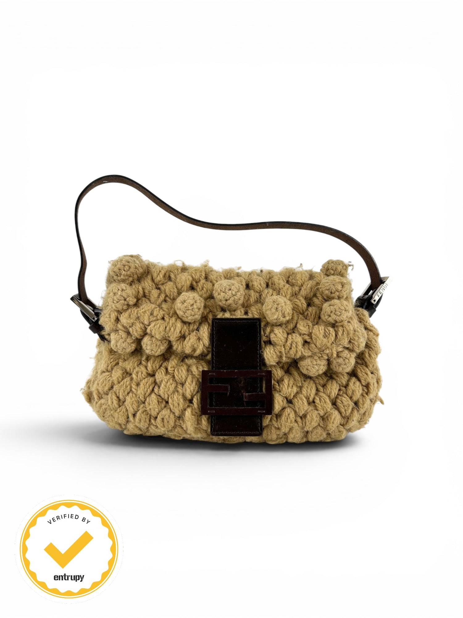 Vintage Fendi Crochet Knit Baguette Shoulder Bag 90s