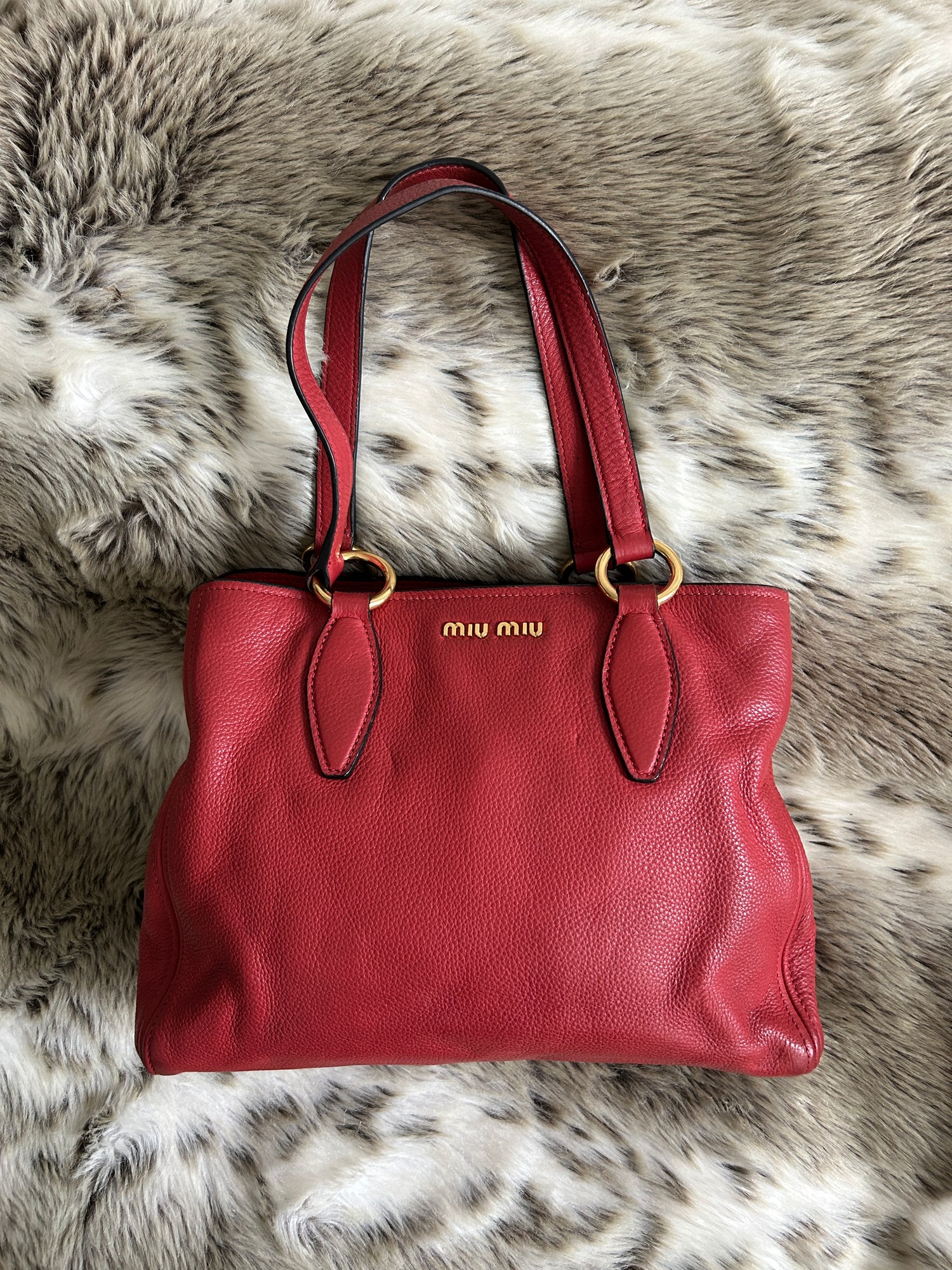 Miu Miu Vitello Leather Mini Red Tote Bag