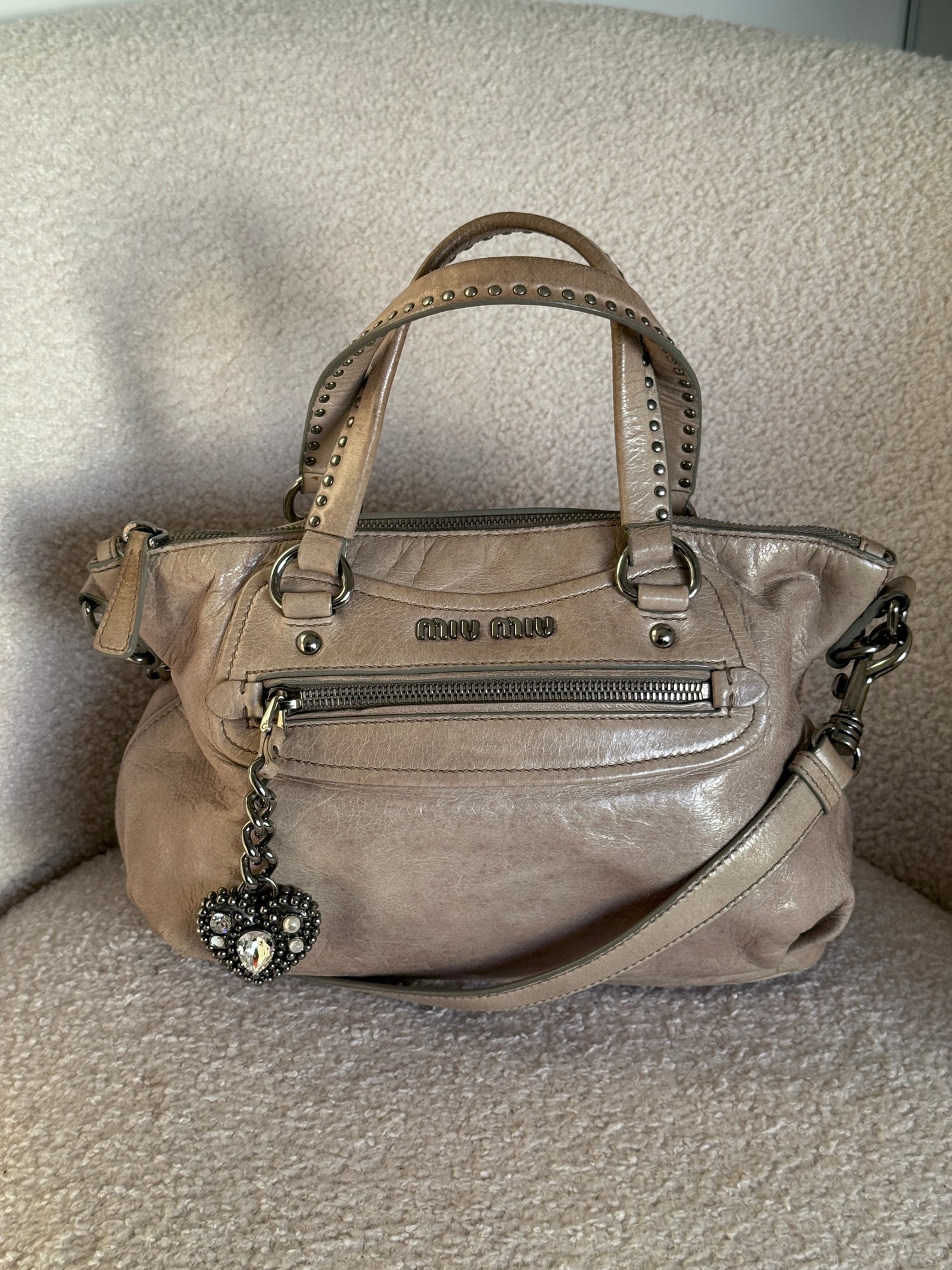 2000s Miu Miu Vitello Leather Heart Charm 2way Handbag