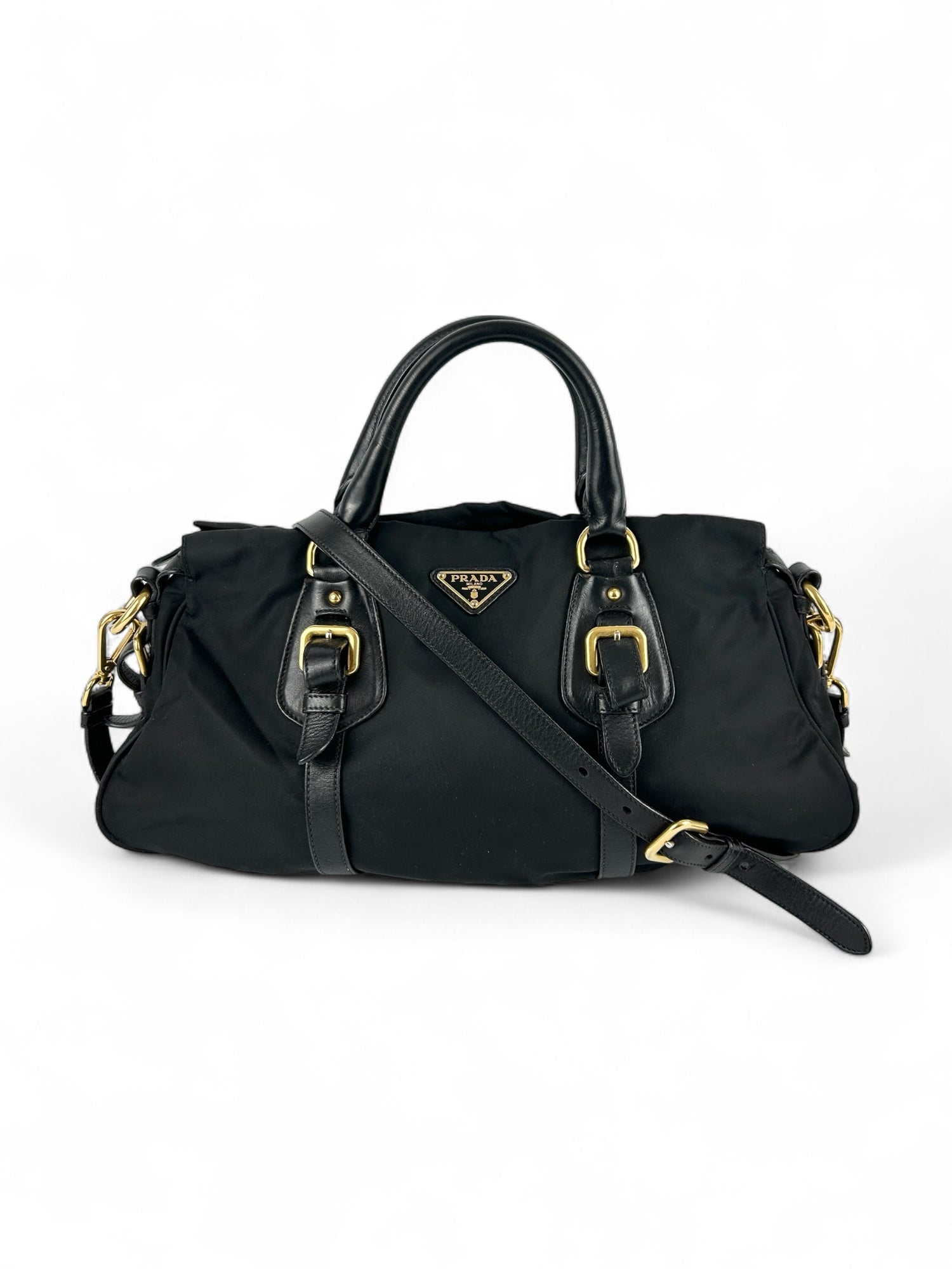 Prada Tessuto Nylon Black Satchel Handbag (with extension strap)