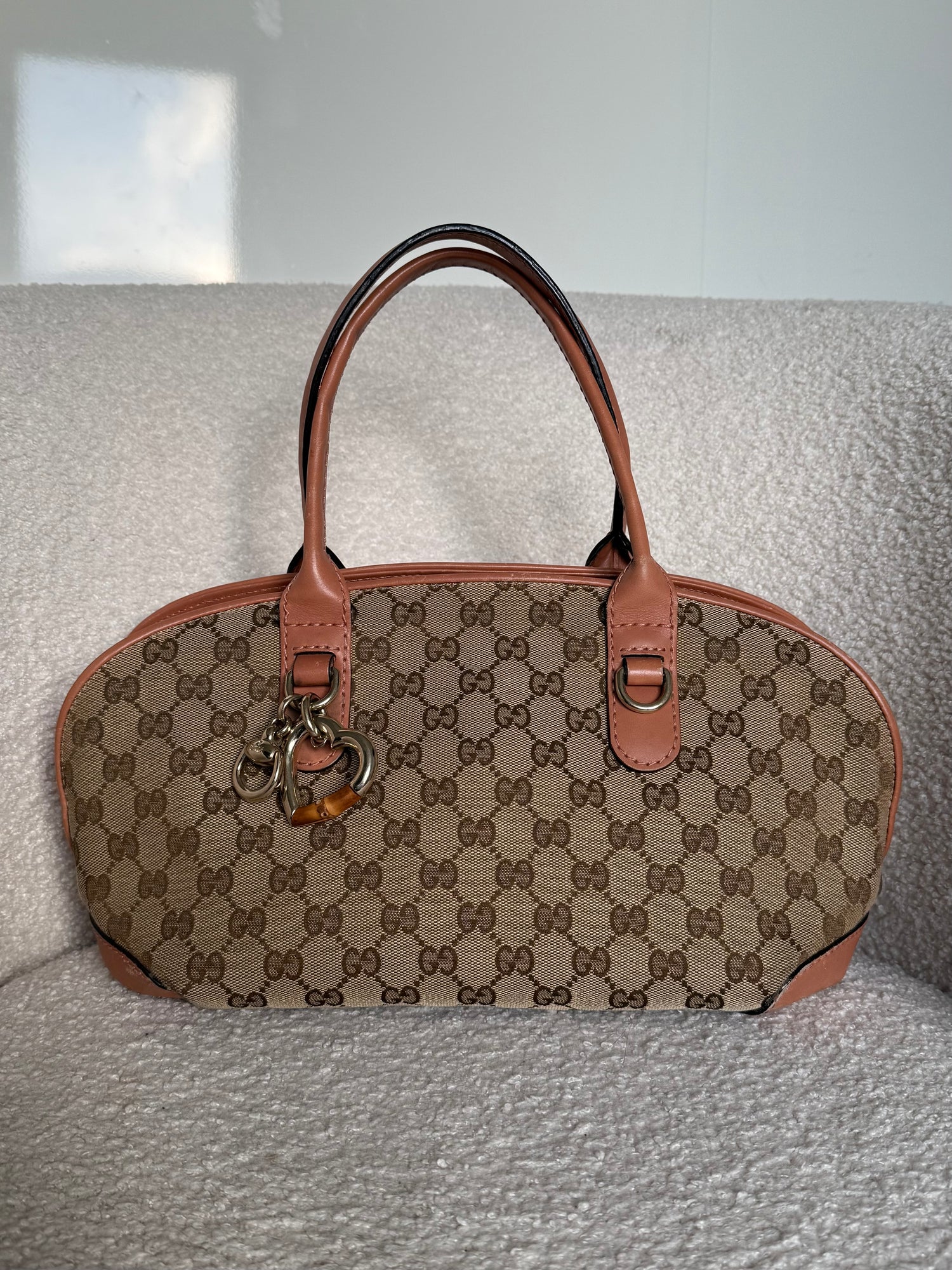 Vintage 90s Gucci Monogram Heart Charm Handbag