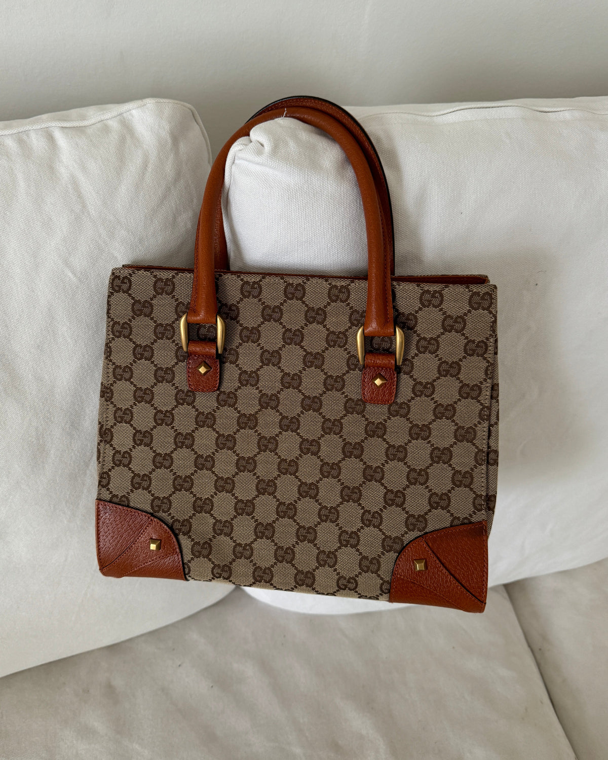 2010s Gucci GG Monogram Nailhead Mini Tote Handbag