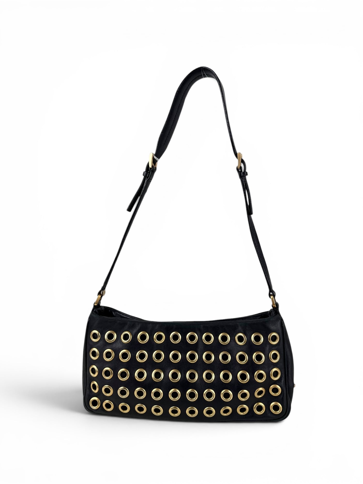 2000s Prada Black Leather Grommet Shoulder Bag
