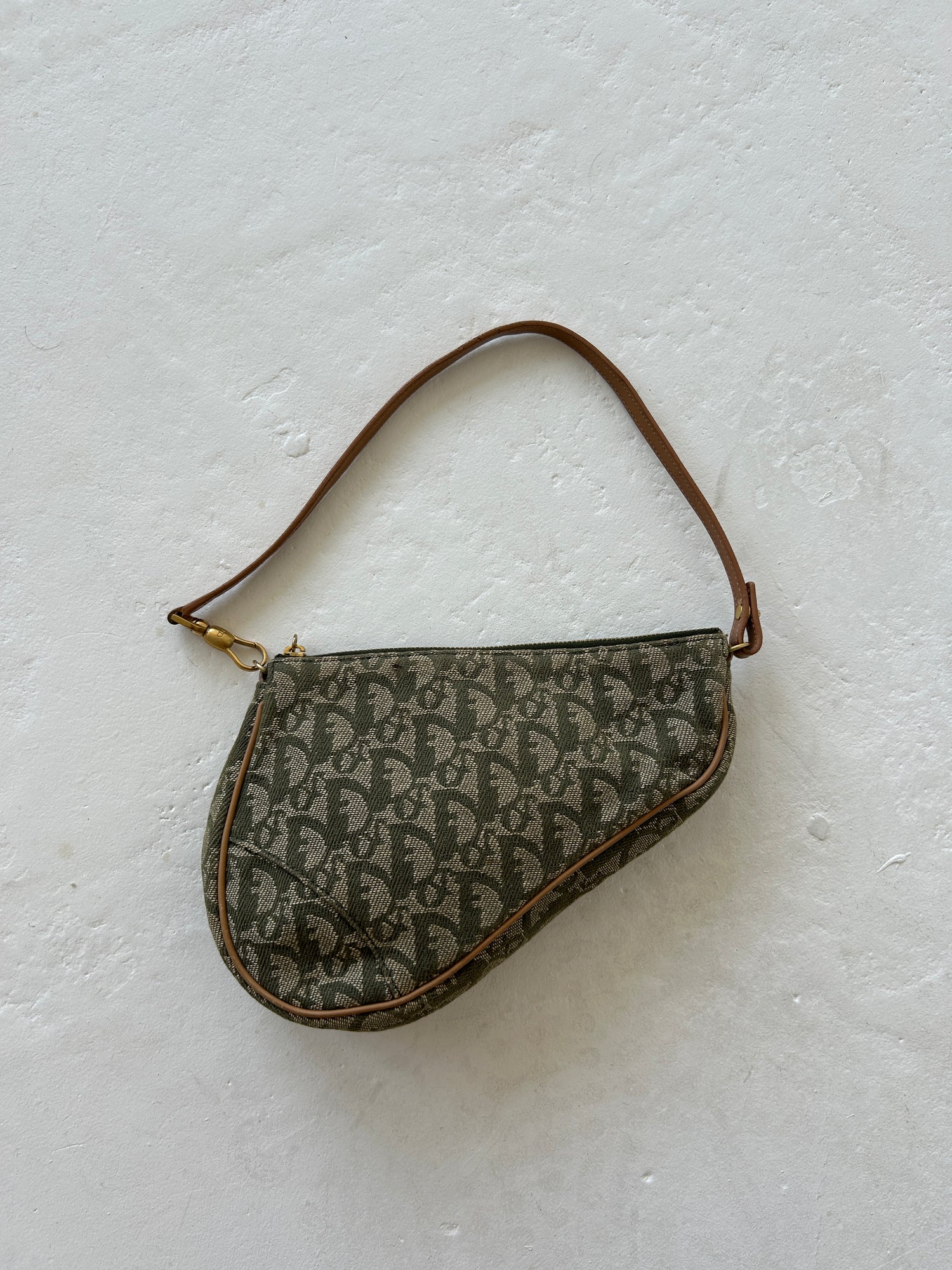 Vintage Christian Dior Monogram Khaki Saddle Bag (2001)
