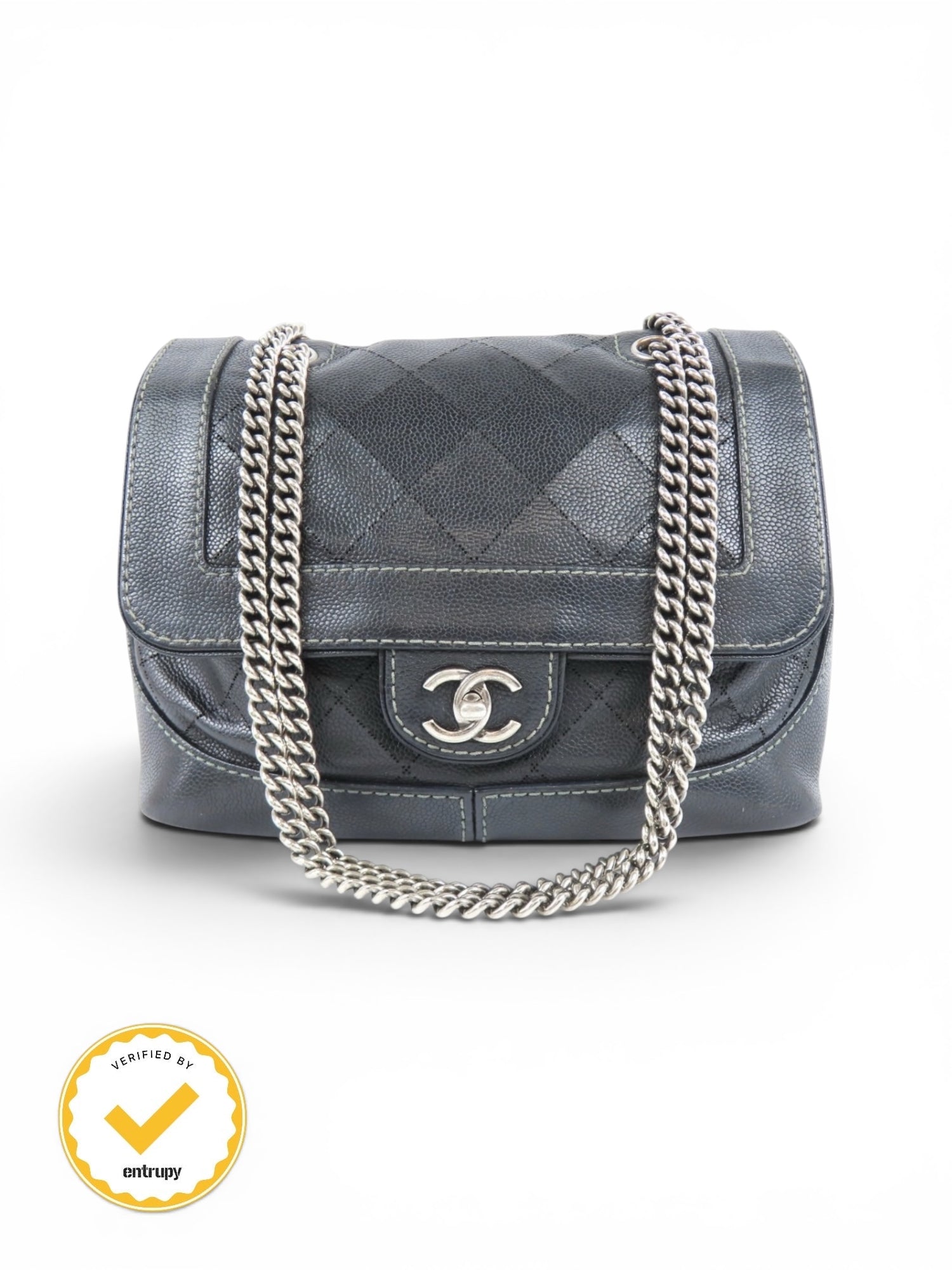 2000s Chanel Caviar Leather Black Matelasse Chain Shoulder Bag SHW