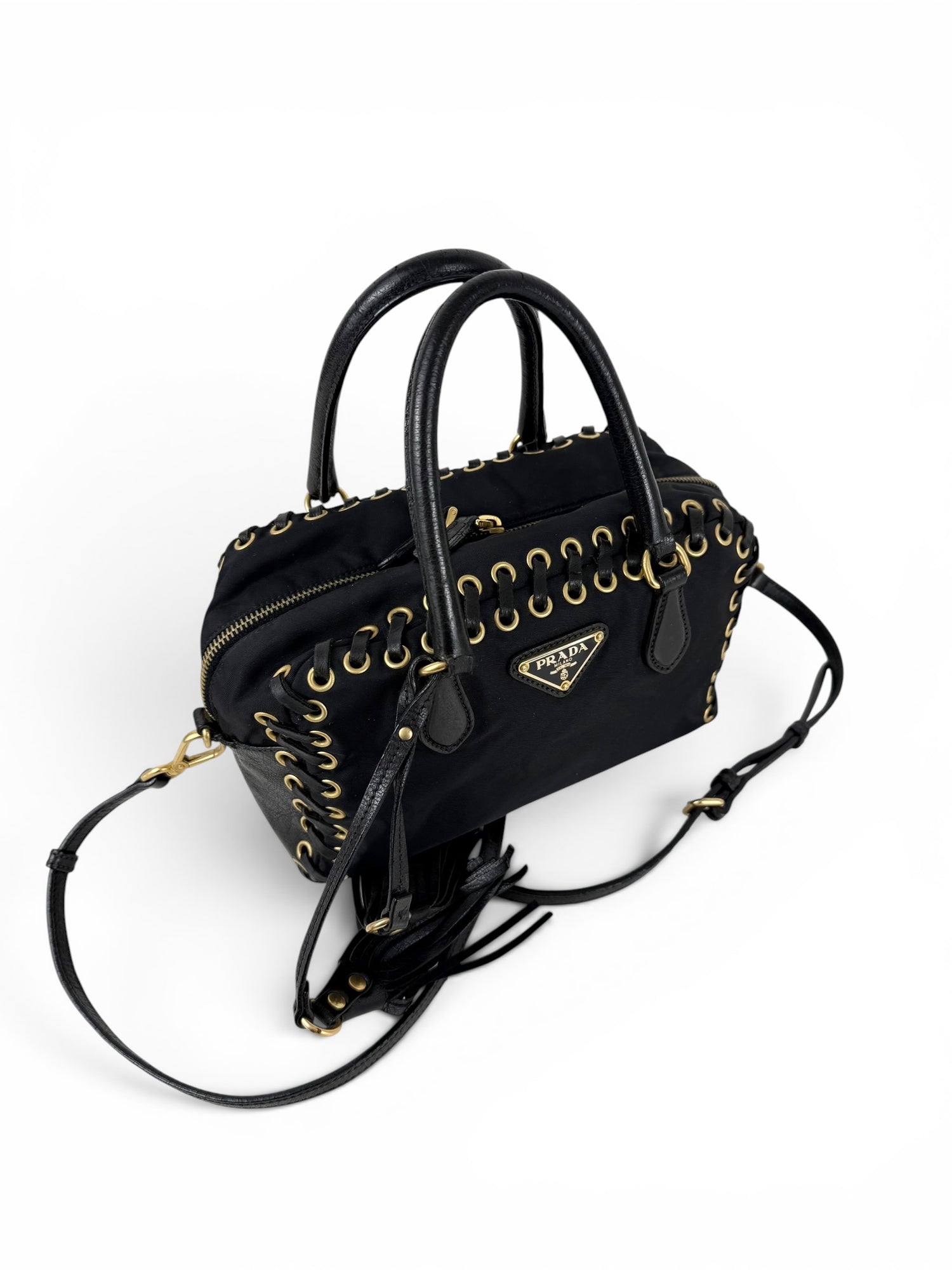 2000s RARE Prada Nylon Grommet Stitch 2Way Handbag
