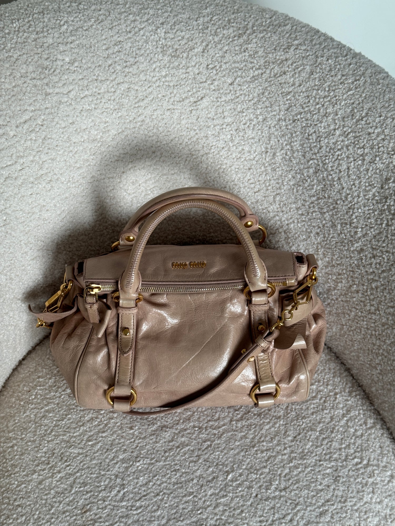2012 Miu Miu Vitello Lux Bow Beige 2way Handbag