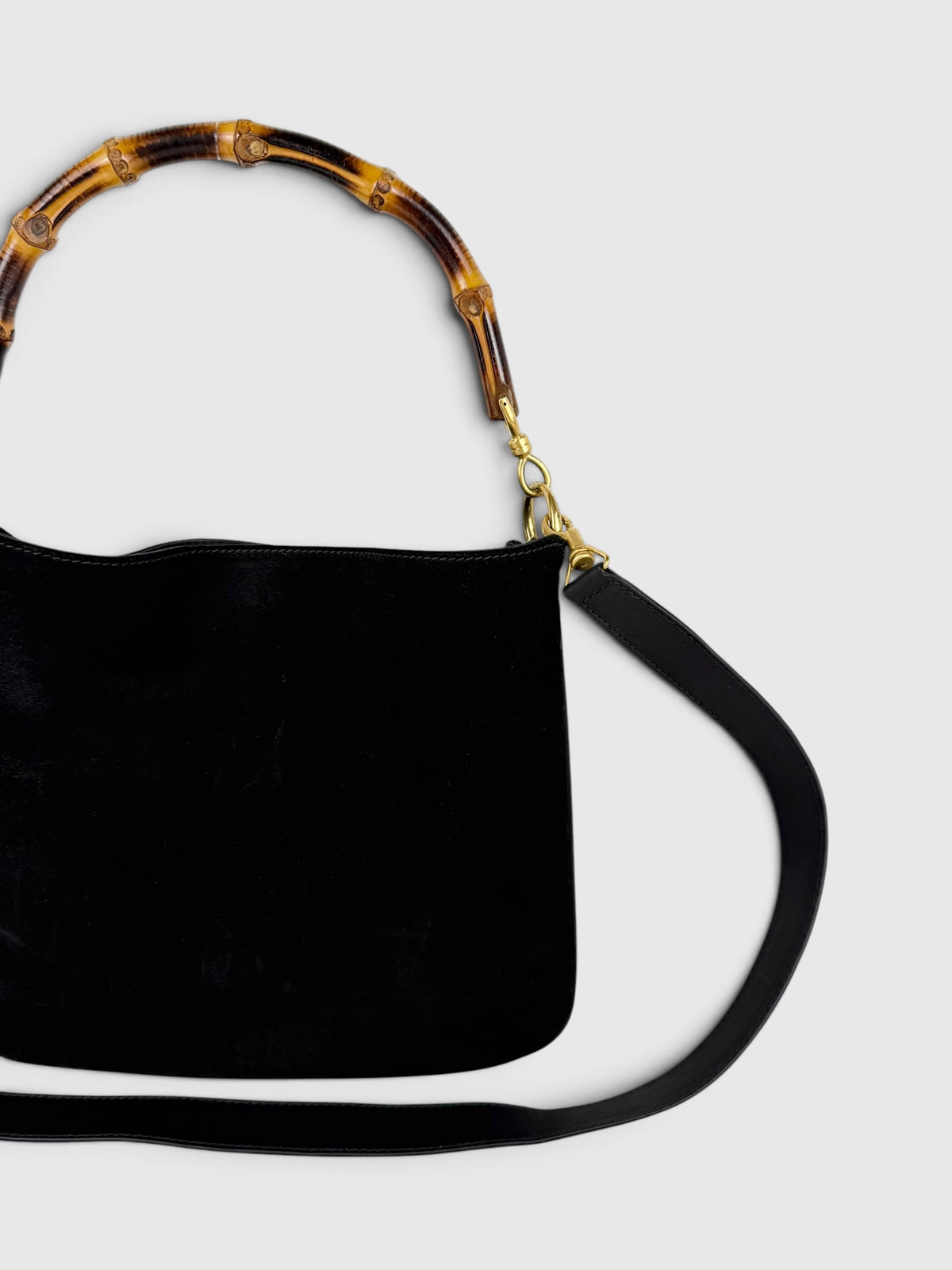 90s Gucci Suede Bamboo 2-Way Handbag