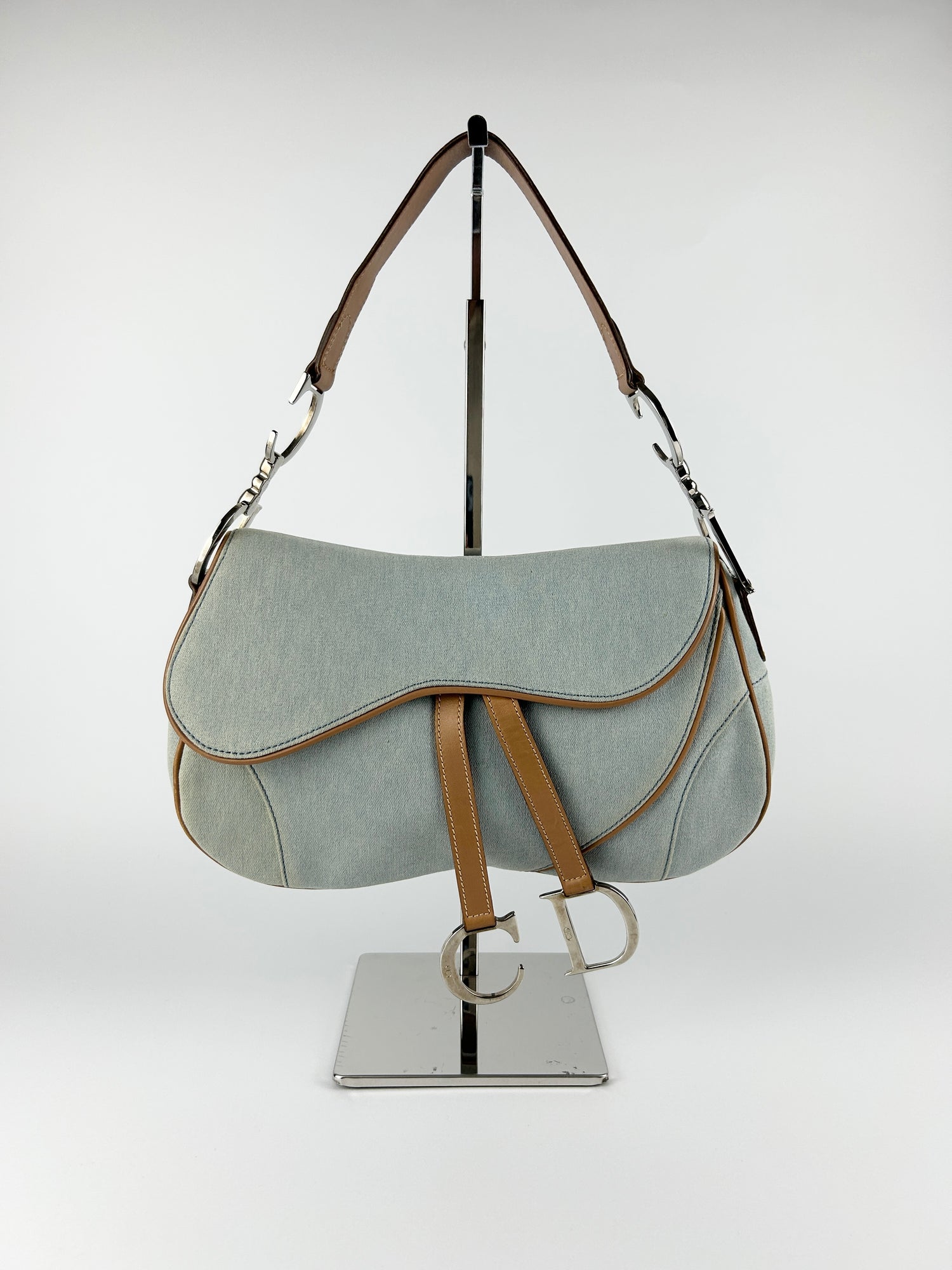 Vintage Christian Dior Denim Double Saddle Shoulder Bag (2001)