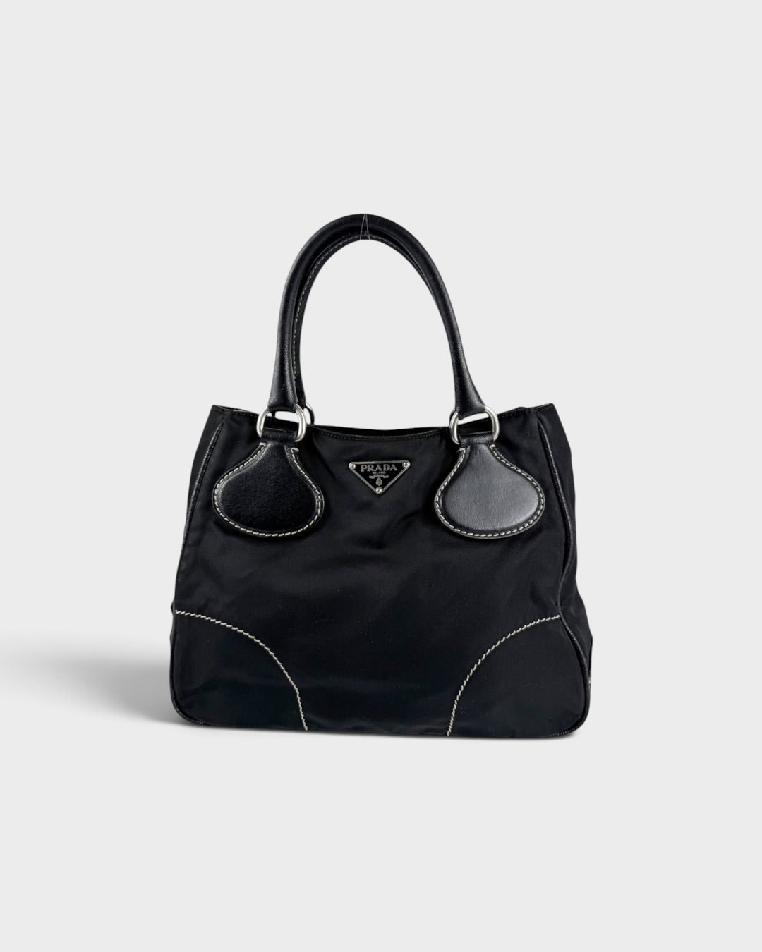 2010s Prada Nylon Black Contrast Stitch Tote Bag