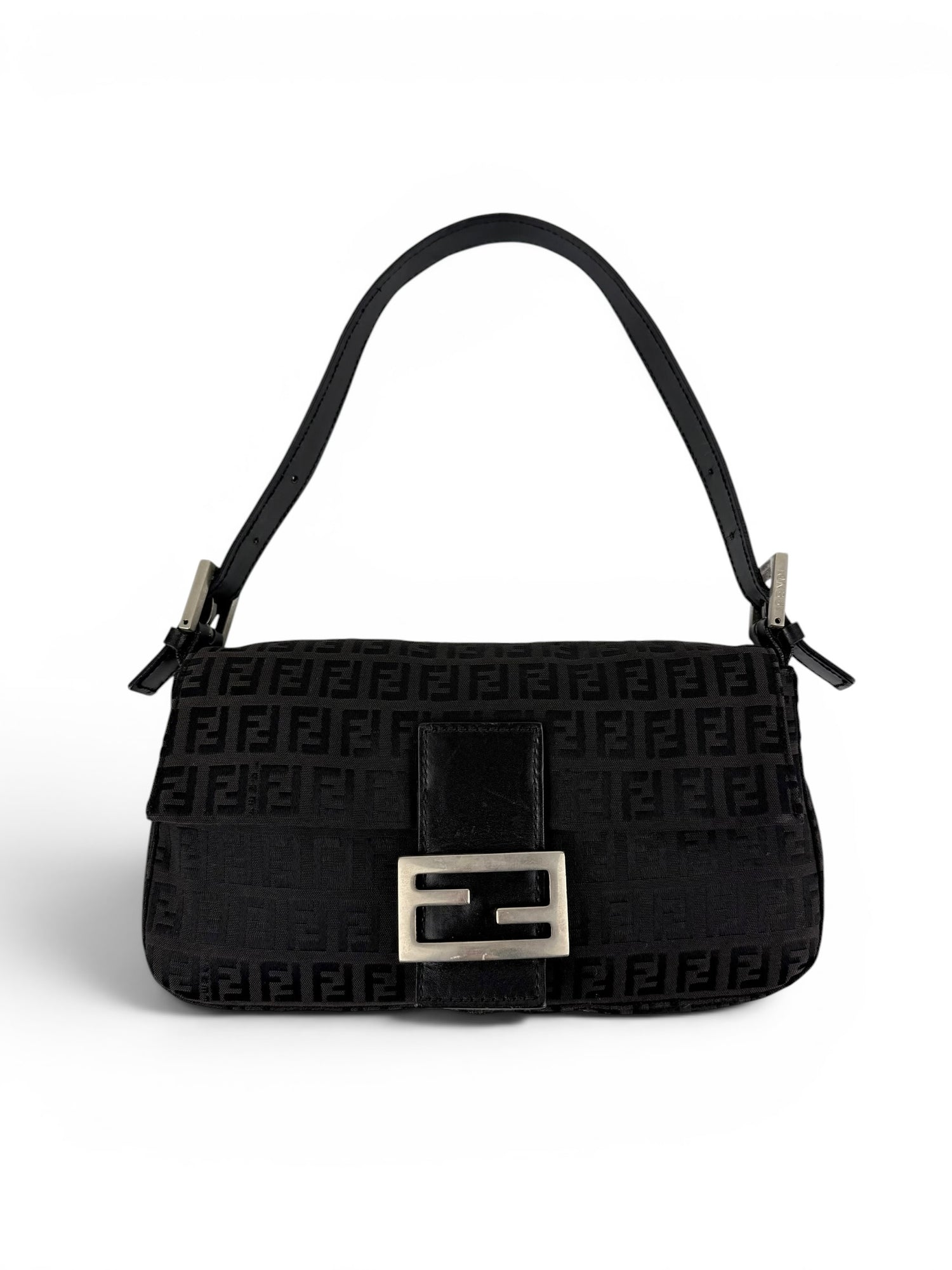 Vintage 90s Fendi Zucca Black Baguette Shoulder Bag