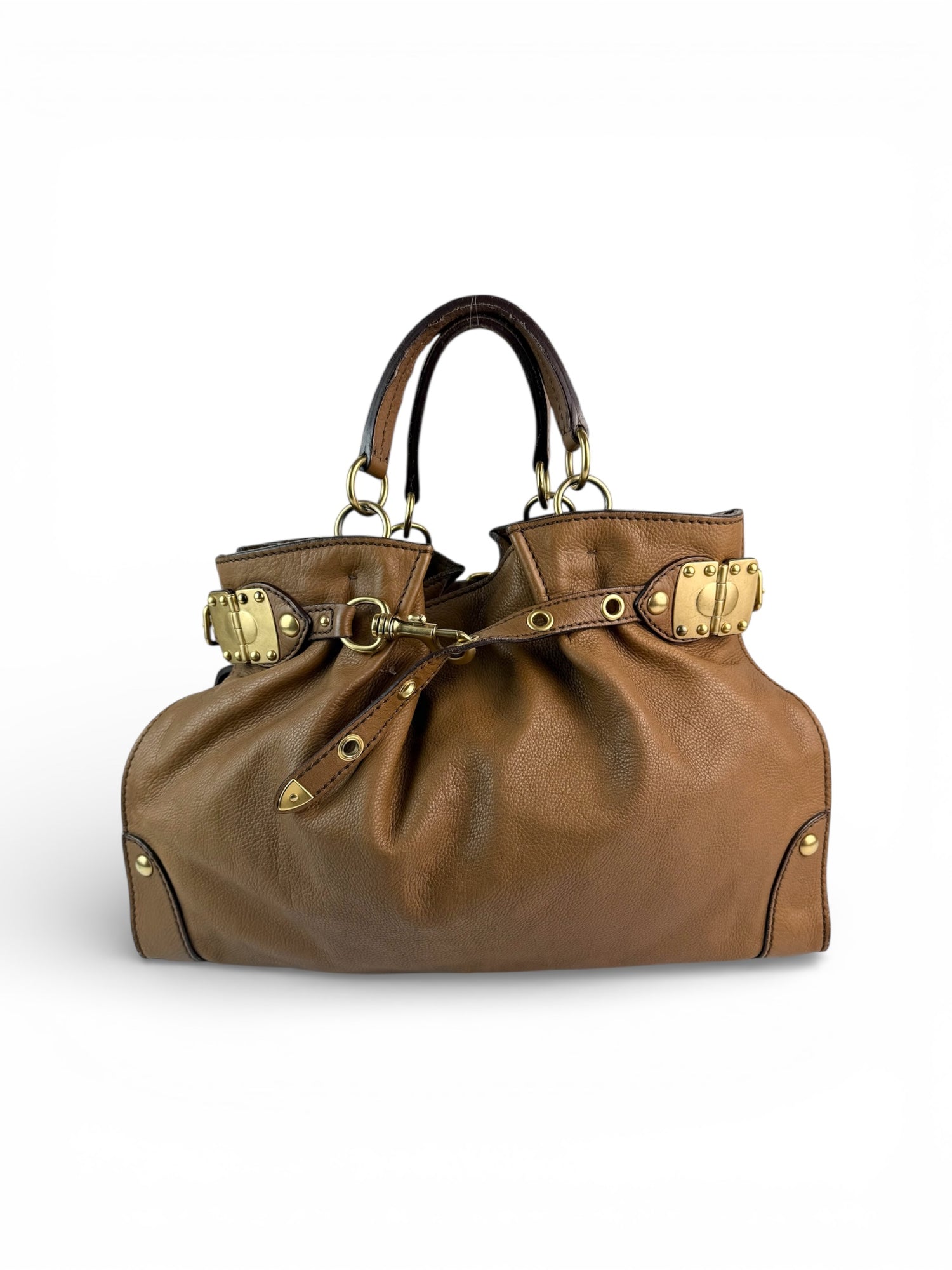 2010s Miu Miu Vitello Leather Large Buckle Handbag