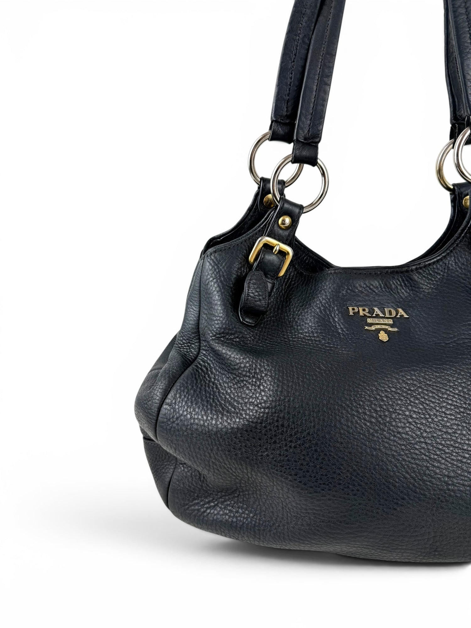 2010s Prada Milano Vitello Daino Navy Hobo Handbag