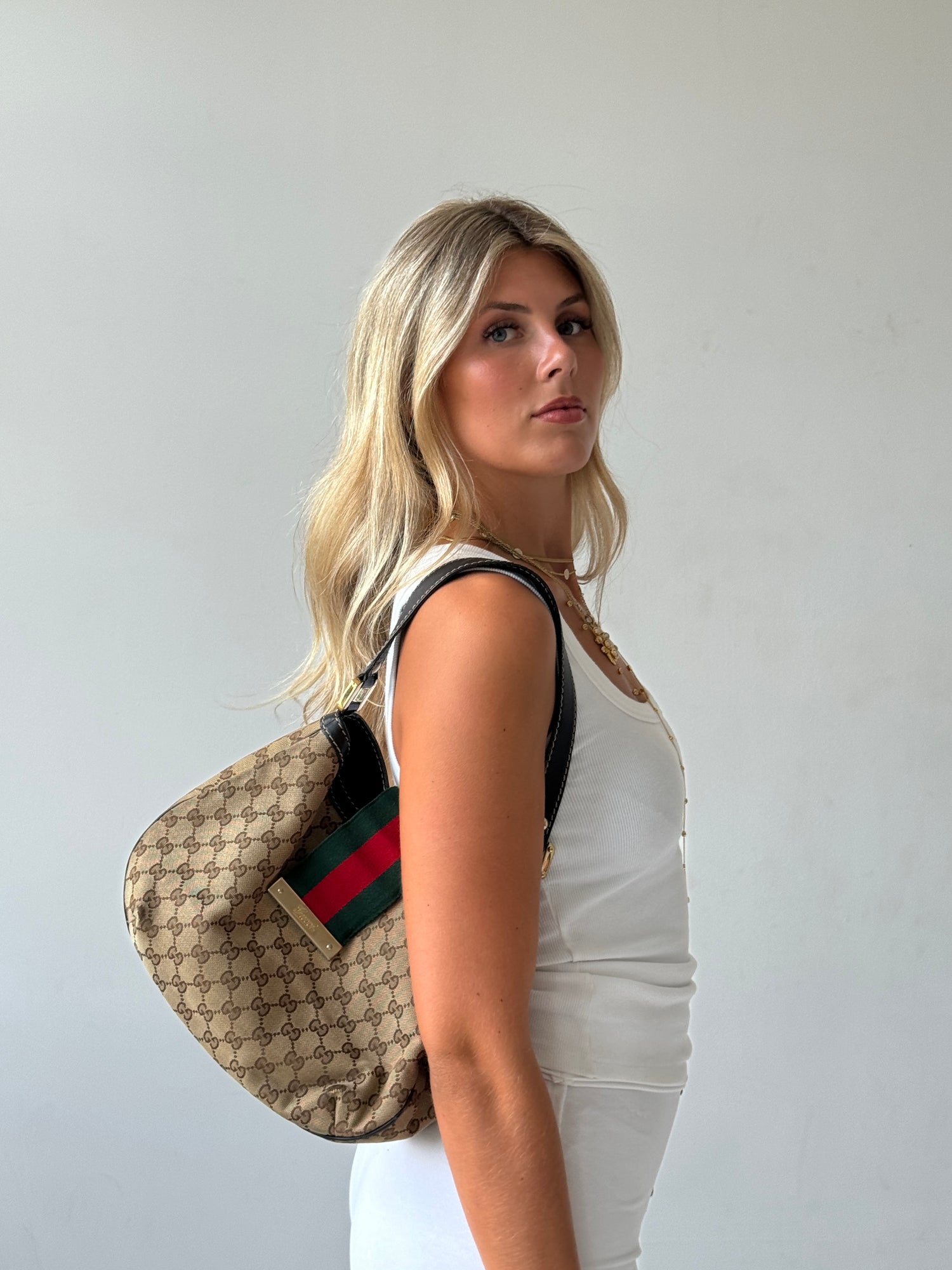 Gucci Monogram Sherry Line Hobo Shoulder Bag