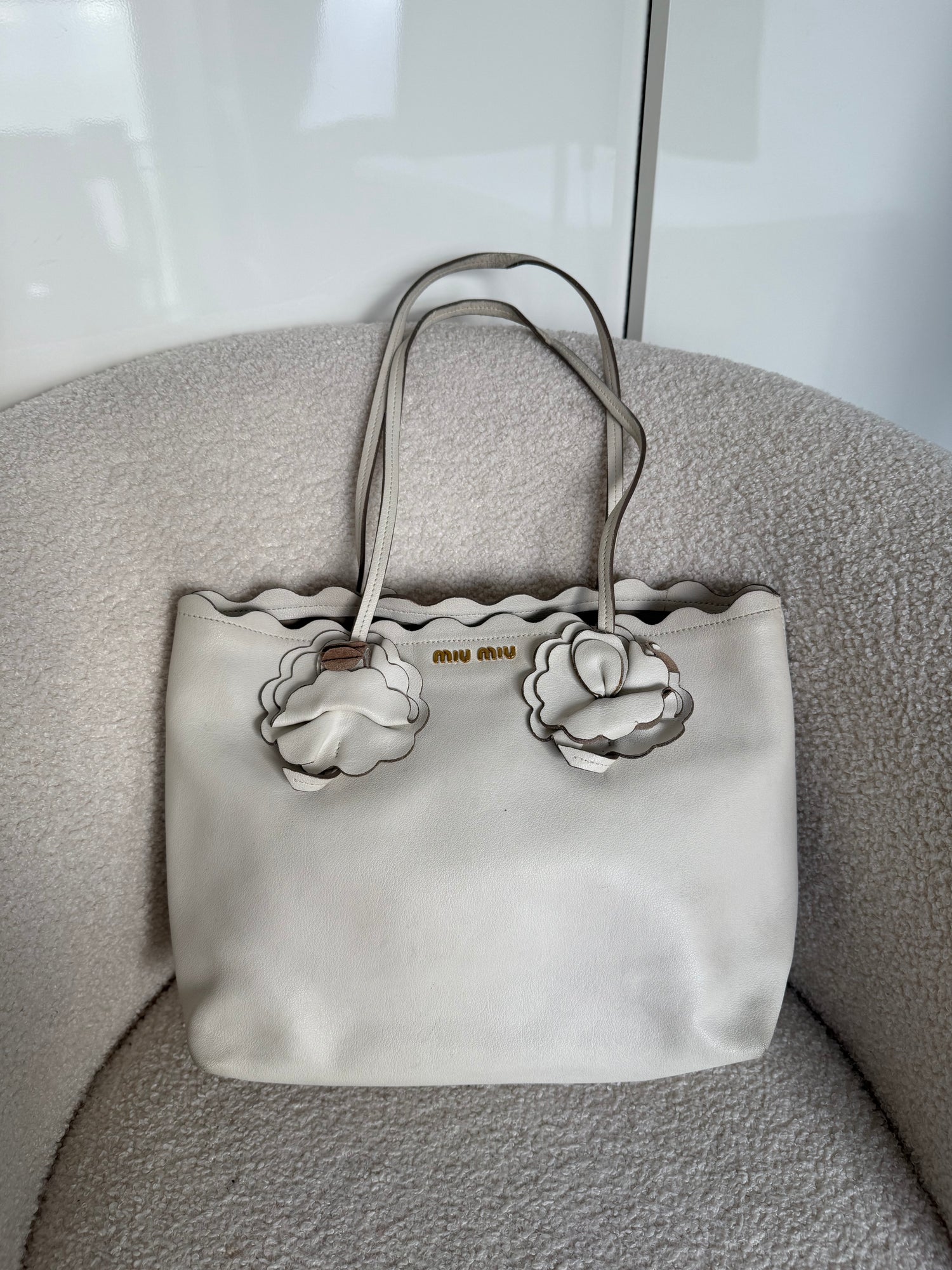 2018 Miu Miu Flower Leather Tote Bag