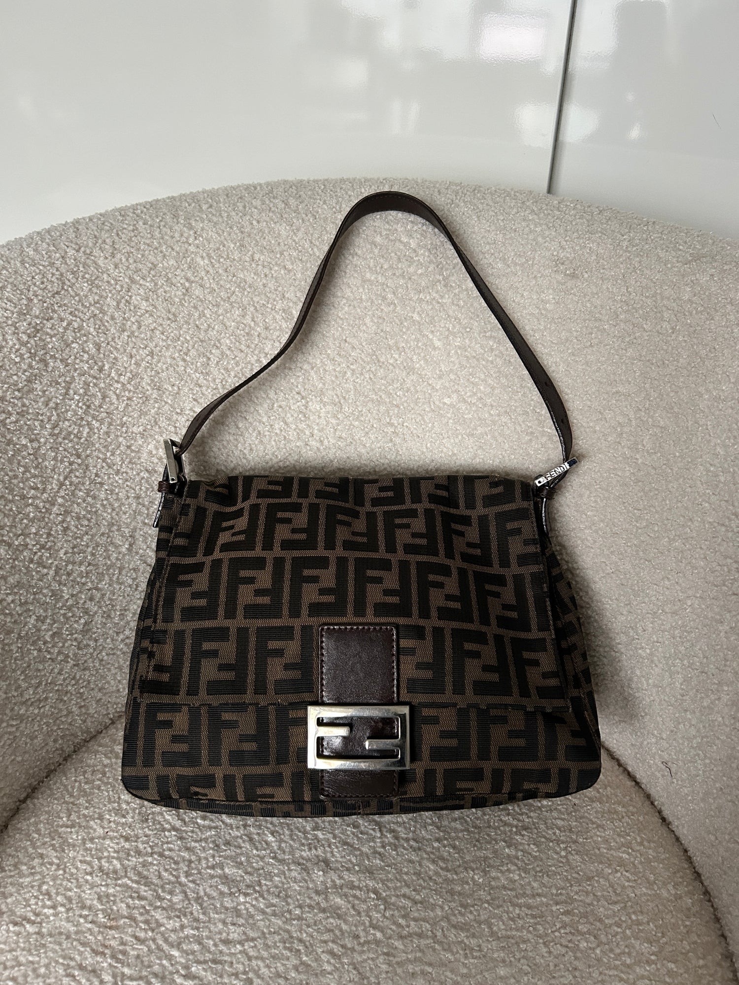Vintage 90s Fendi Zucca Classic Mamma Baguette Shoulder Bag