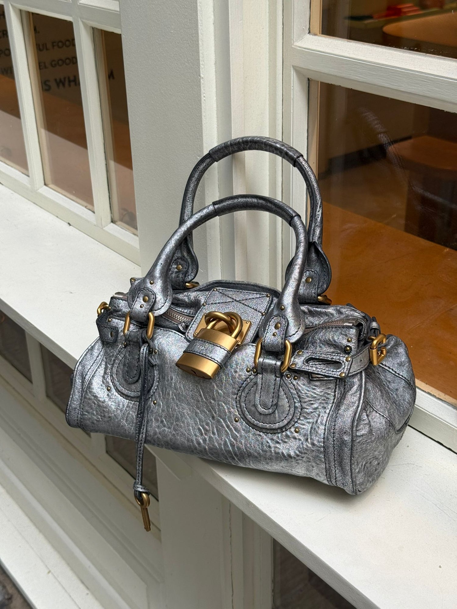 Vintage Chloe Paddington Silver Leather Handbag (2000s)