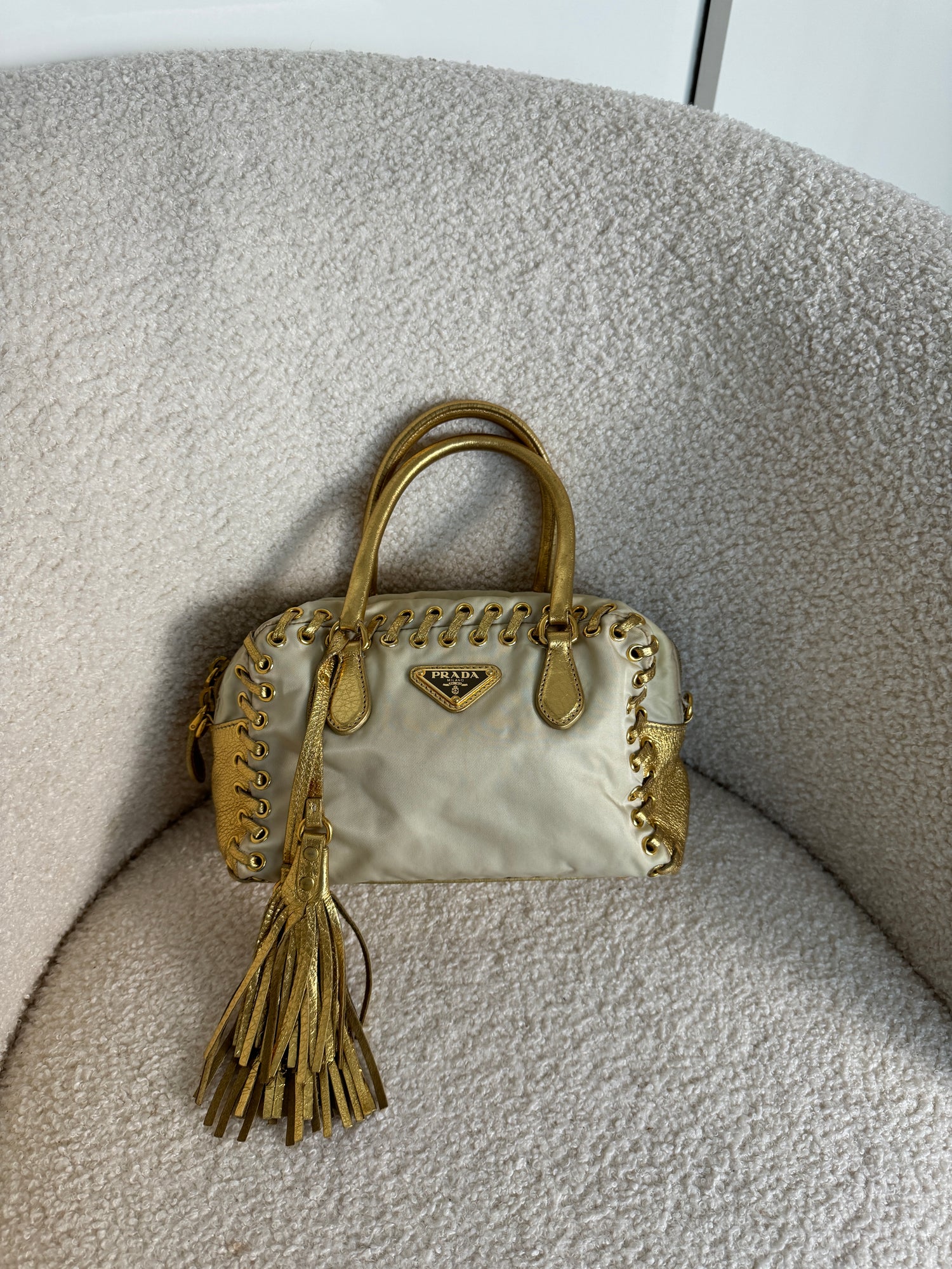 Vintage Prada Grommet Stitch Nylon 2way Handbag