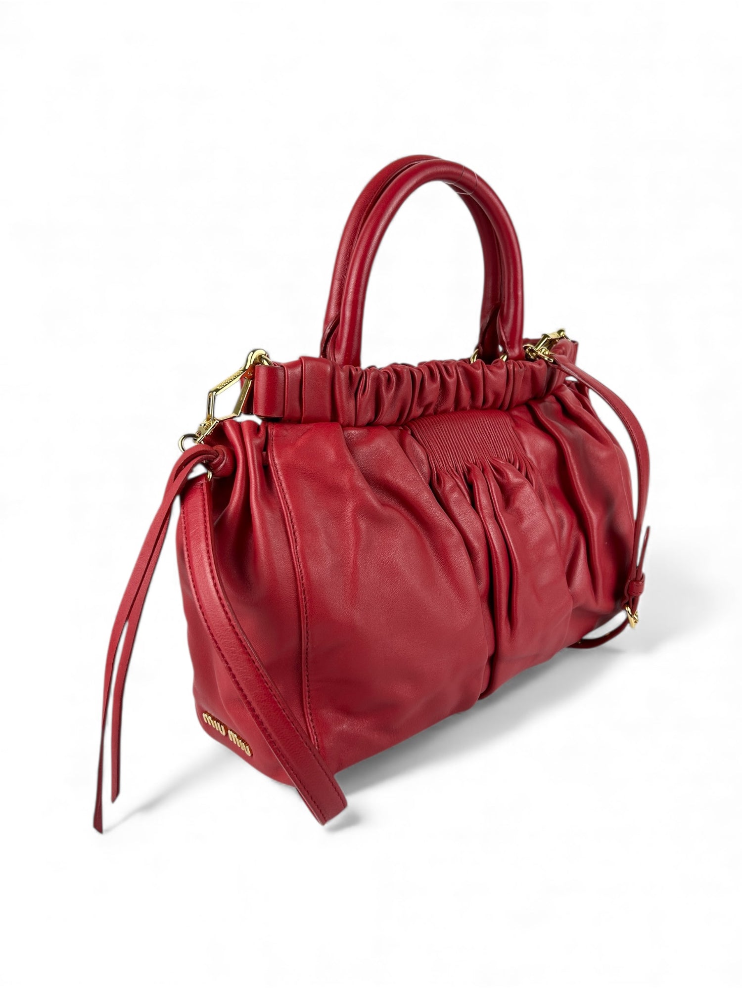 2010s Miu Miu Vitello Lux Red 2Way Handbag
