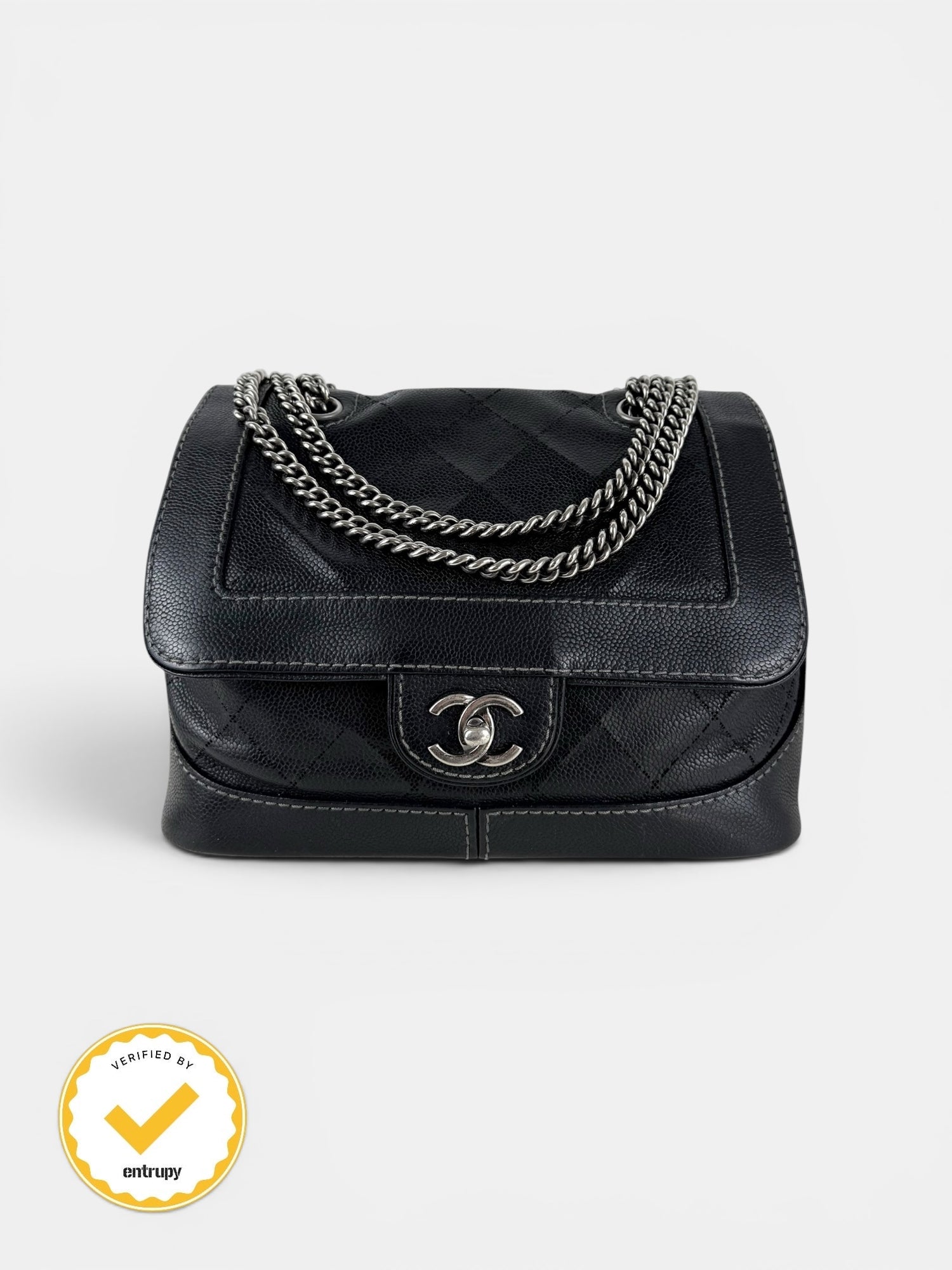 2000s Chanel Caviar Leather Black Matelasse Chain Shoulder Bag SHW