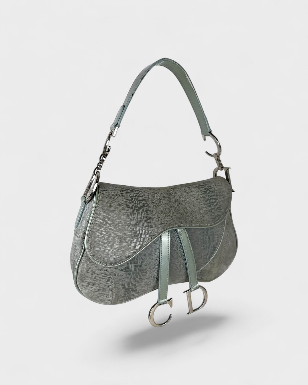 2001 Christian Dior Lizard Embossed Double Saddle Shoulder Bag