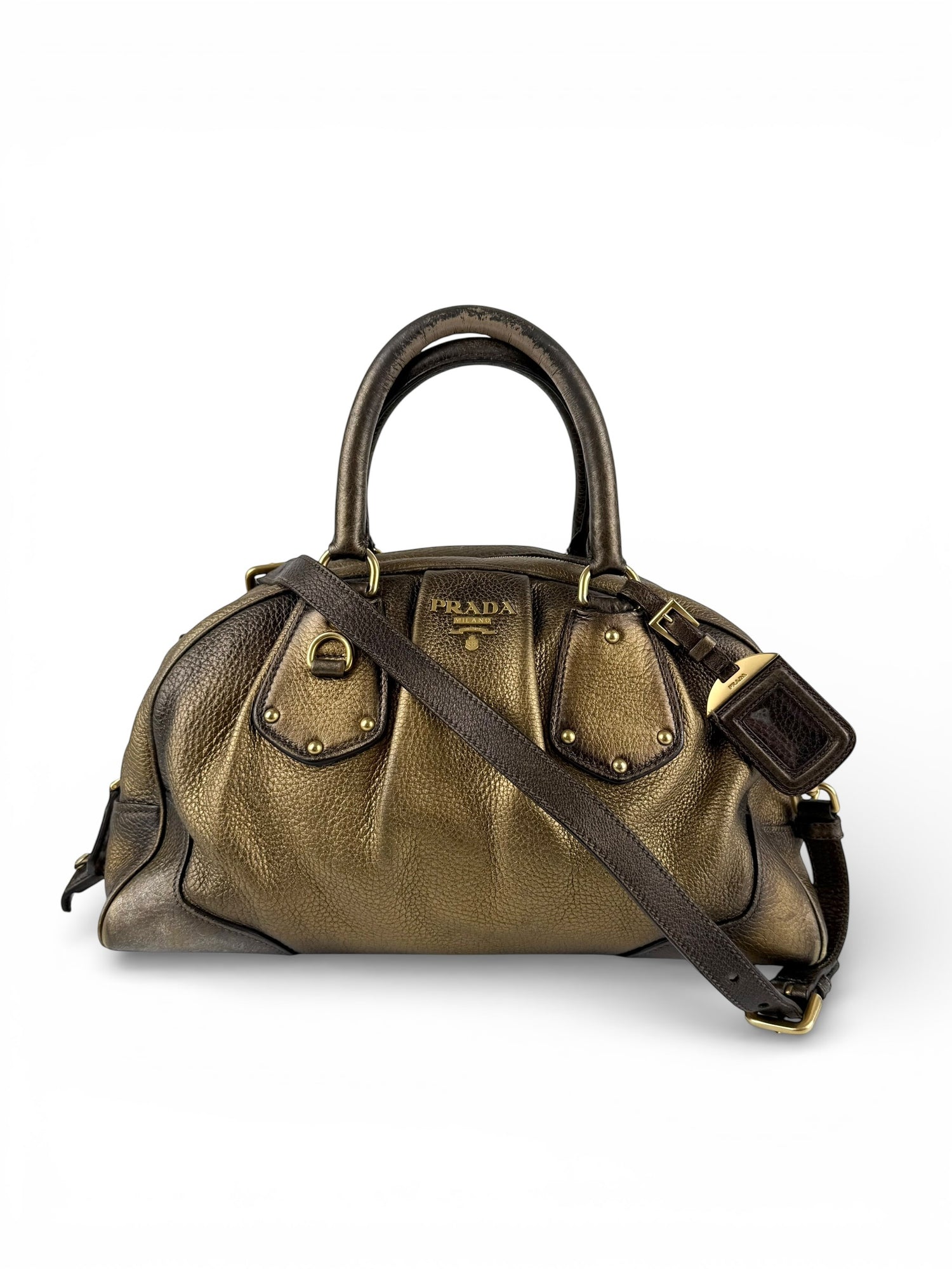 2010s Prada Vitello Cervo Antik 2Way Bowler Bag