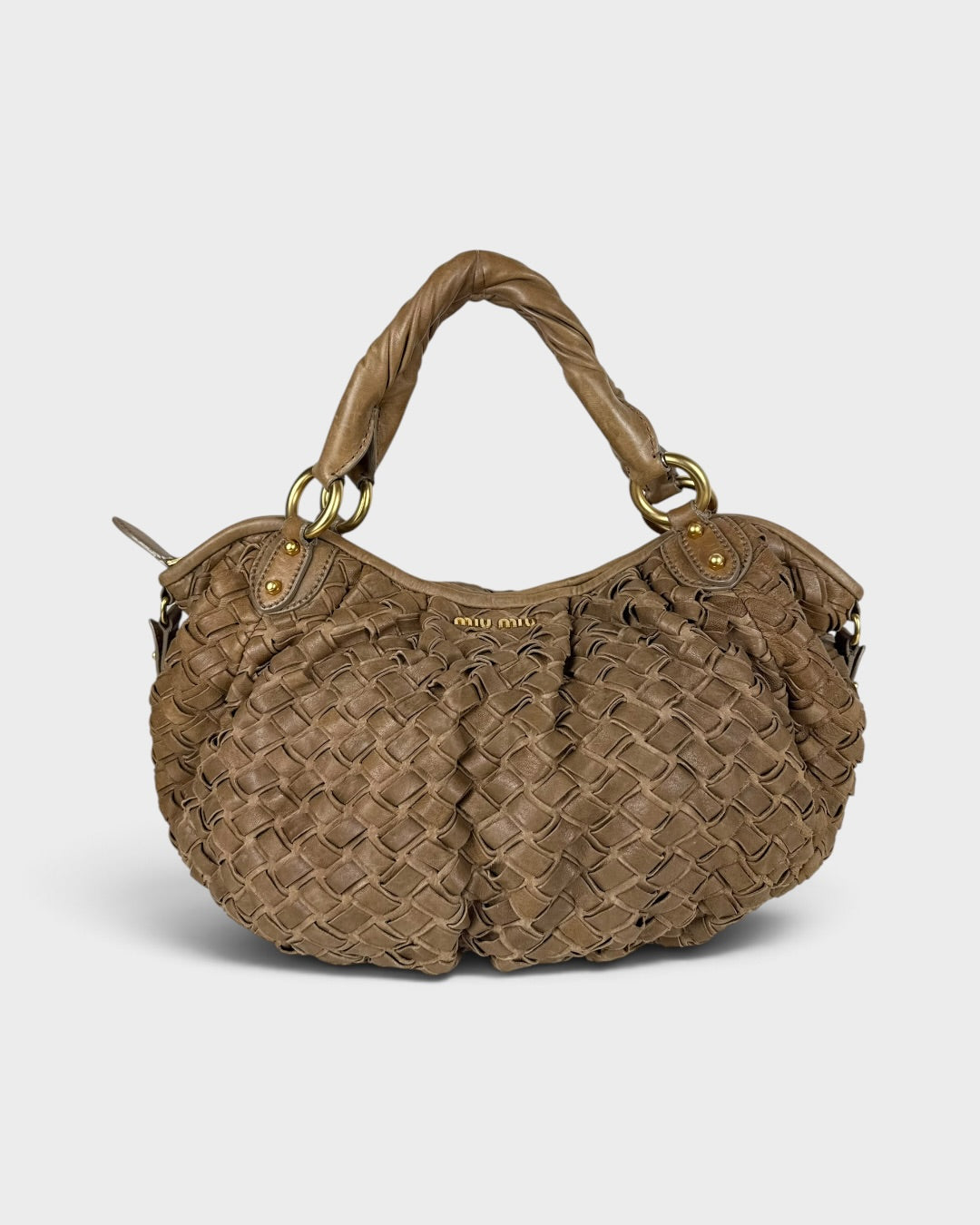 2010s Miu Miu Brown Woven Leather Handbag
