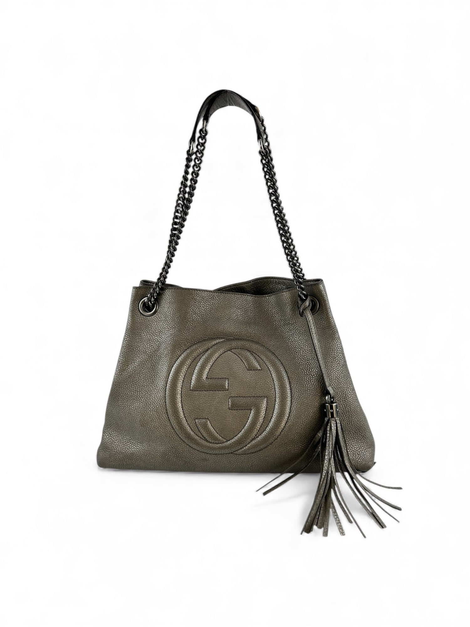 Gucci 2012 Gunmetal Metallic Soho Chain Tassle Shoulder Bag
