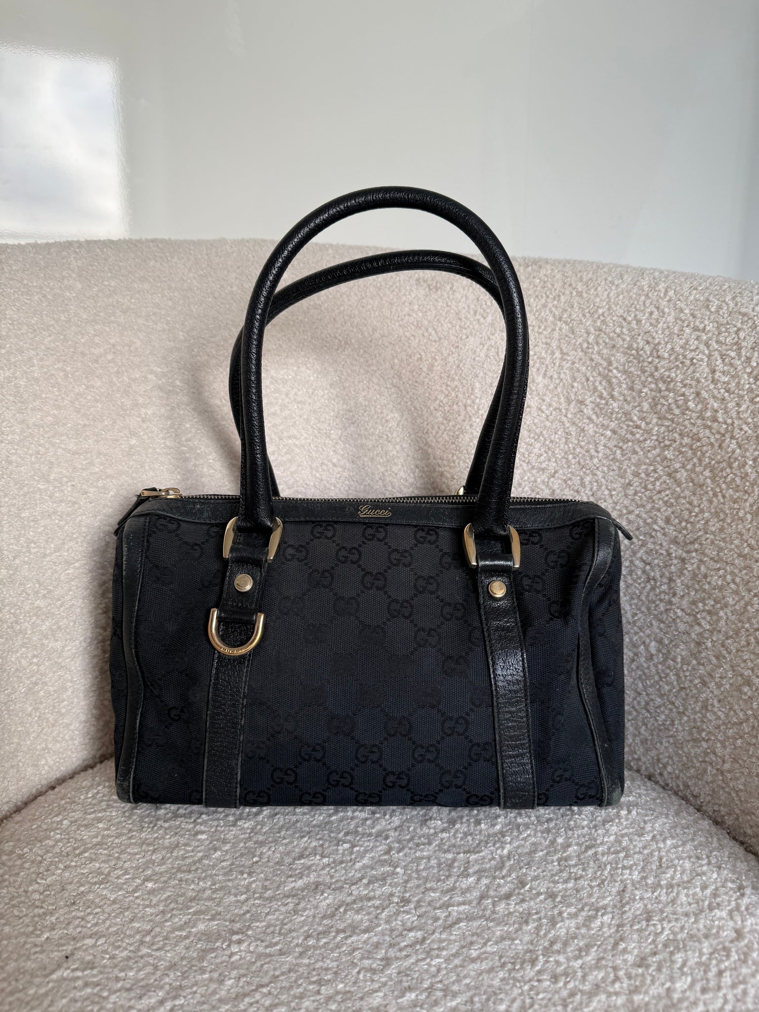 Vintage 90s Gucci Black Monogram Boston Handbag
