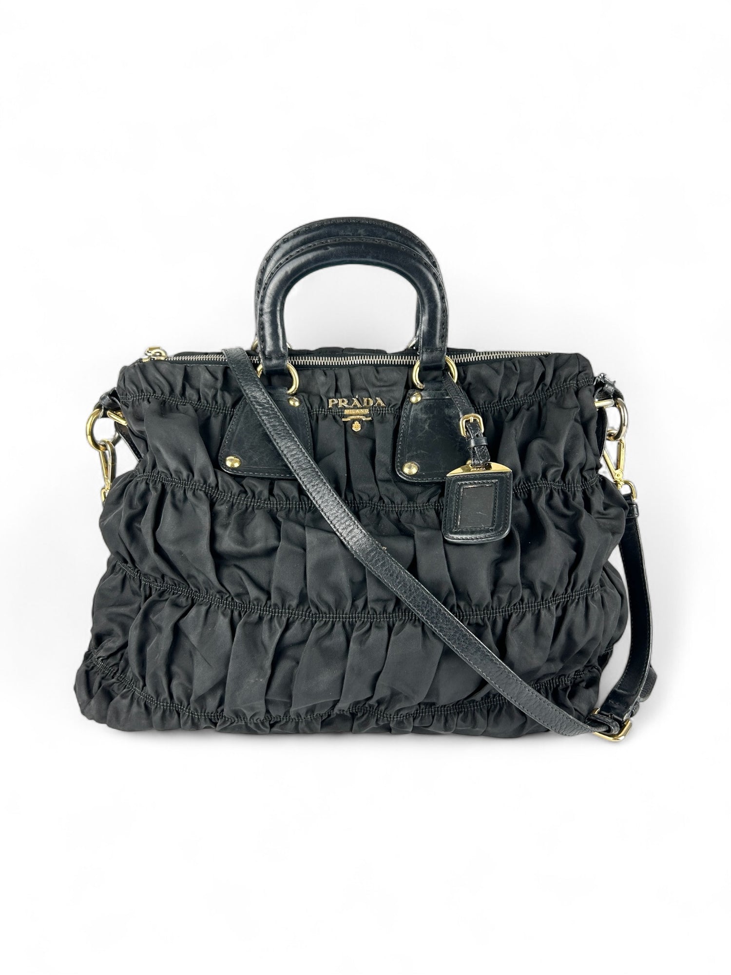 Vintage Prada Nylon Tessuto 2way Black Satchel Bag 2000s