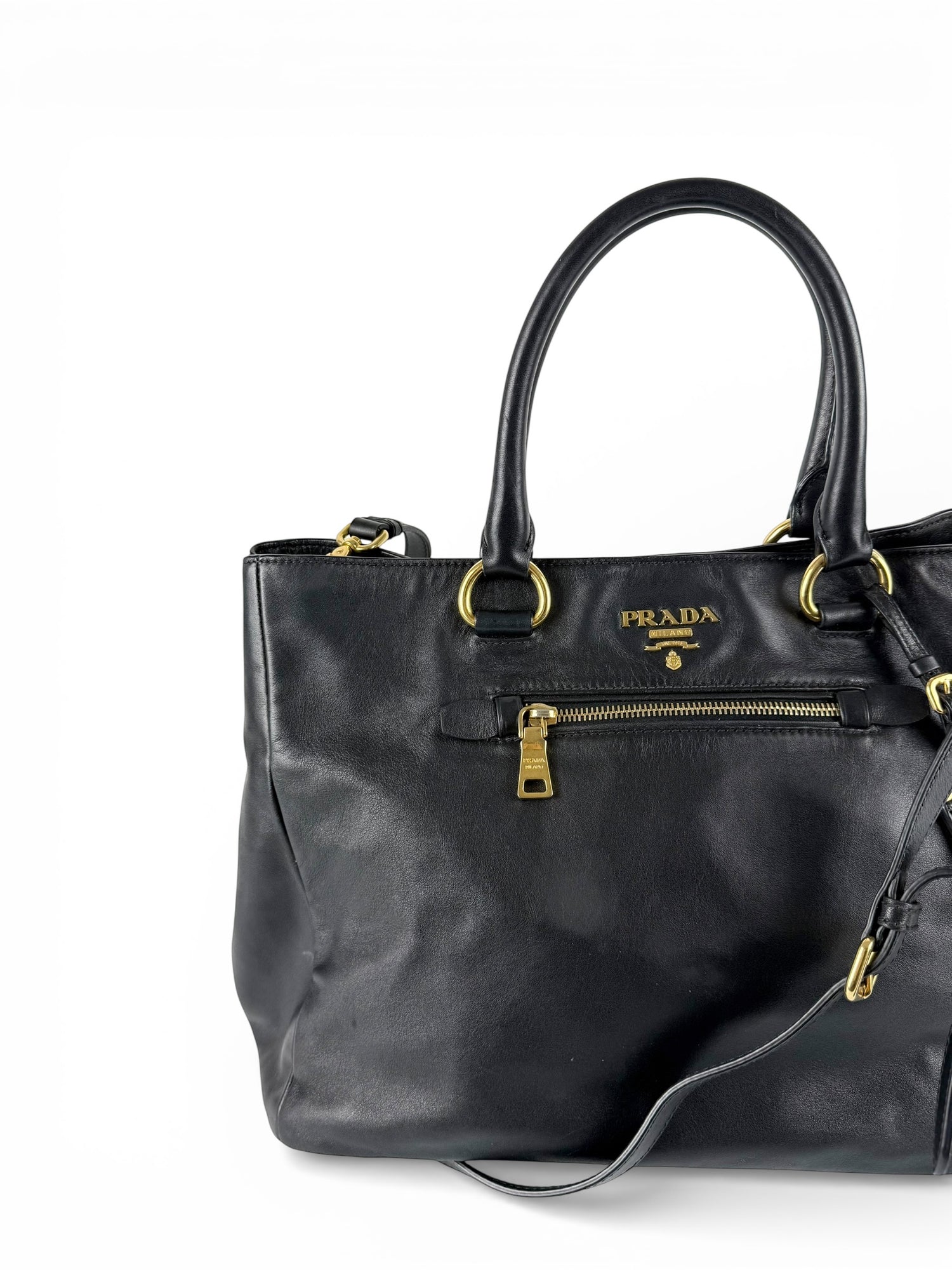 2010s Prada Nappa Leather 2Way Black Tote Bag