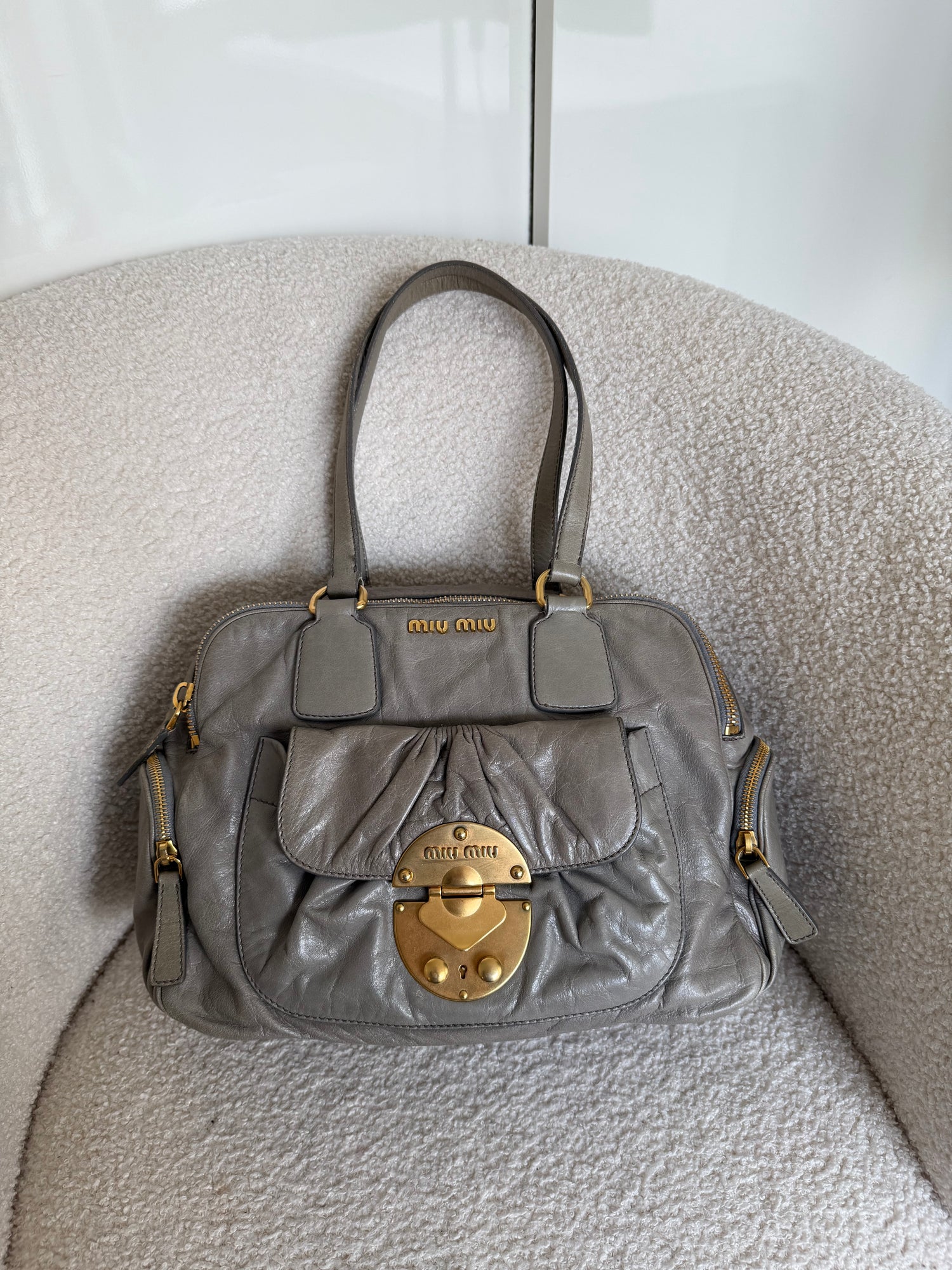 RARE 2010s Miu Miu Vitello Shine Cargo Handbag