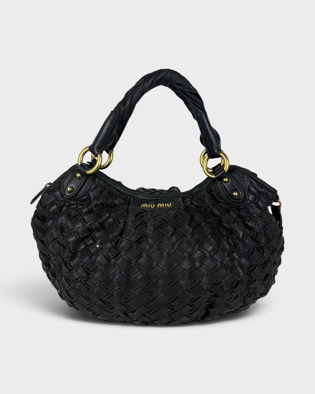 2010s Miu Miu Black Woven Leather Handbag