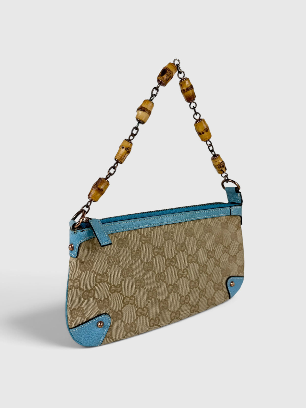 Vintage 90s Gucci Monogram Mini Bamboo Chain Shoulder Bag