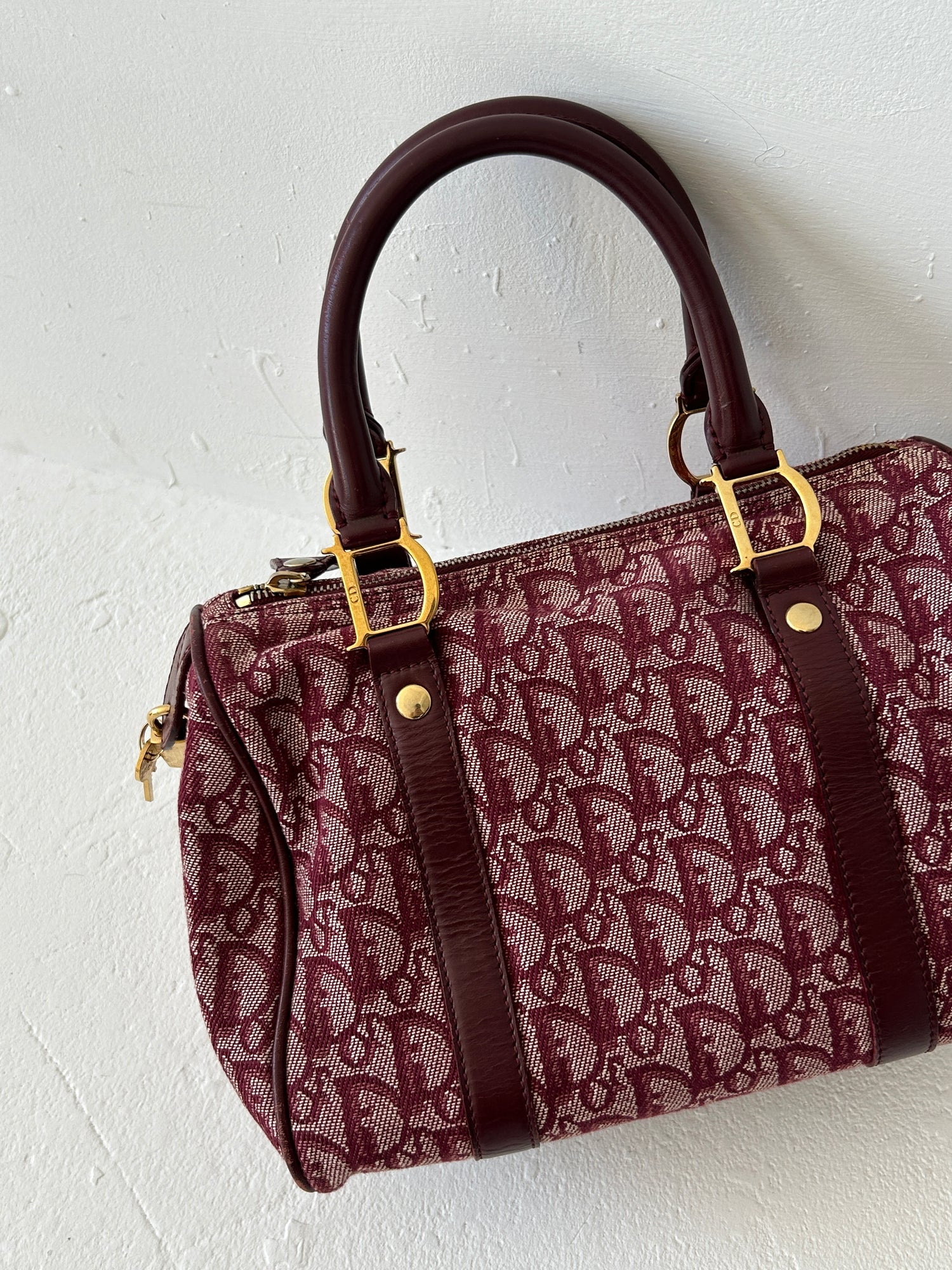 Vintage Christian Dior Bordeaux Red Monogram Boston Handbag (2003)