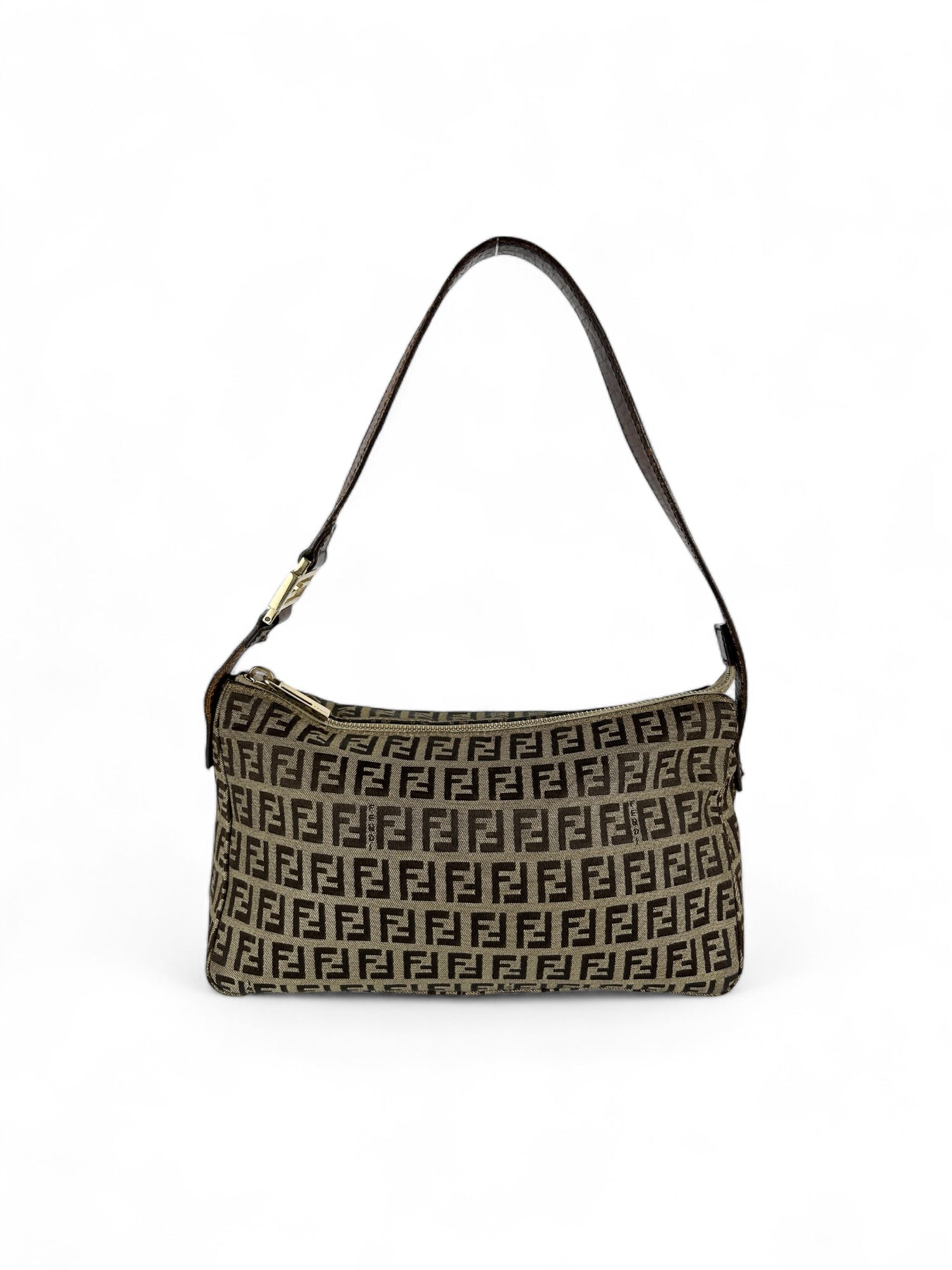 Vintage Fendi Zucca Buckle Shoulder Bag 90s